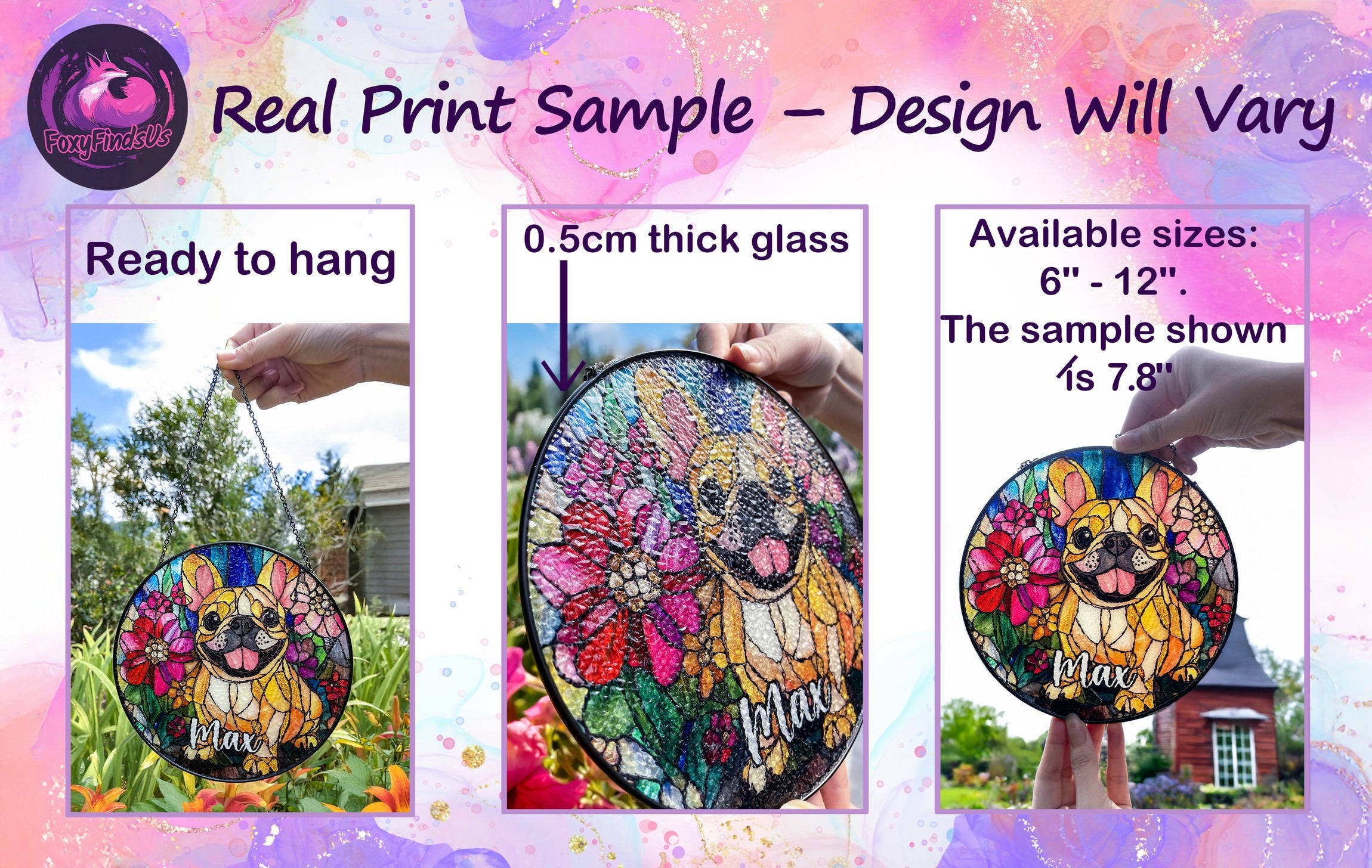 Custom French Bulldog Stained Glass Suncatcher - Personalized Pet Memorial Gift with Name for Dog Lovers - Handmade Window Decor for French Bulldog Parents - Perfect for Home, Office, or as a Thoughtful Sympathy Gift