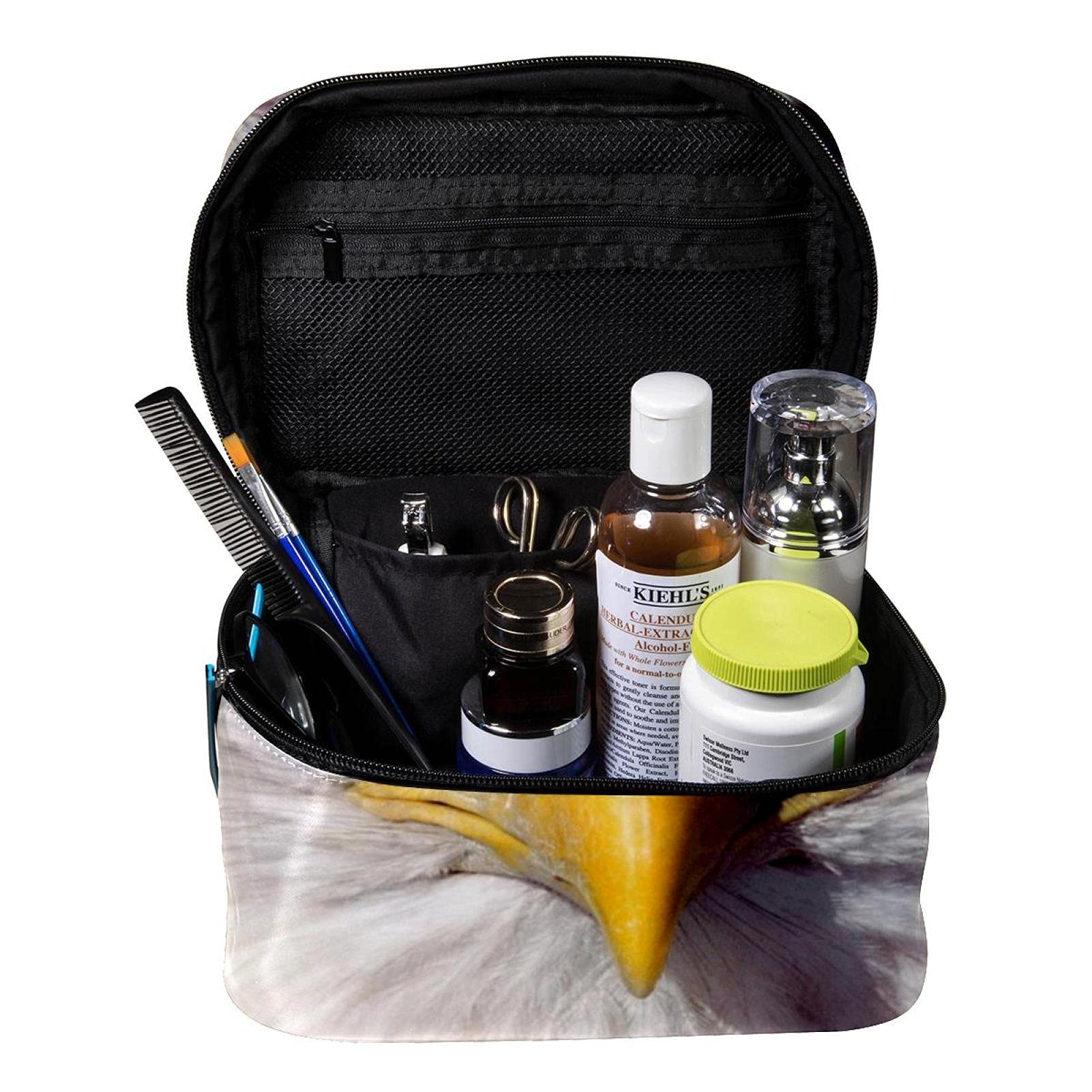Patriotic Eagle & American Flag Travel Makeup Bag - Large Cosmetic Organizer with Zipper - Waterproof Toiletry Bag for Women & Girls - Perfect for Travel, Gym, and Daily Essentials Storage