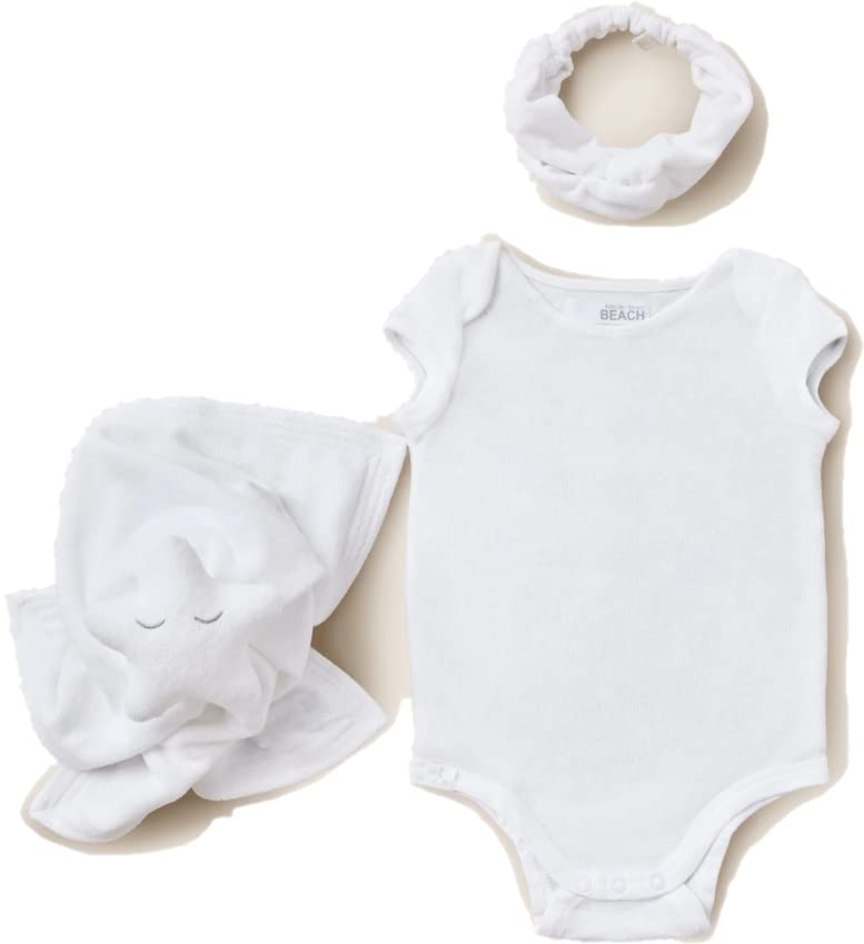 Barefoot Dreams CozyTerry Baby Onesie Set with Matching Blanket & Headband - 3-Piece Outfit for Girls | Perfect for Playtime, Naptime & Photo Shoots