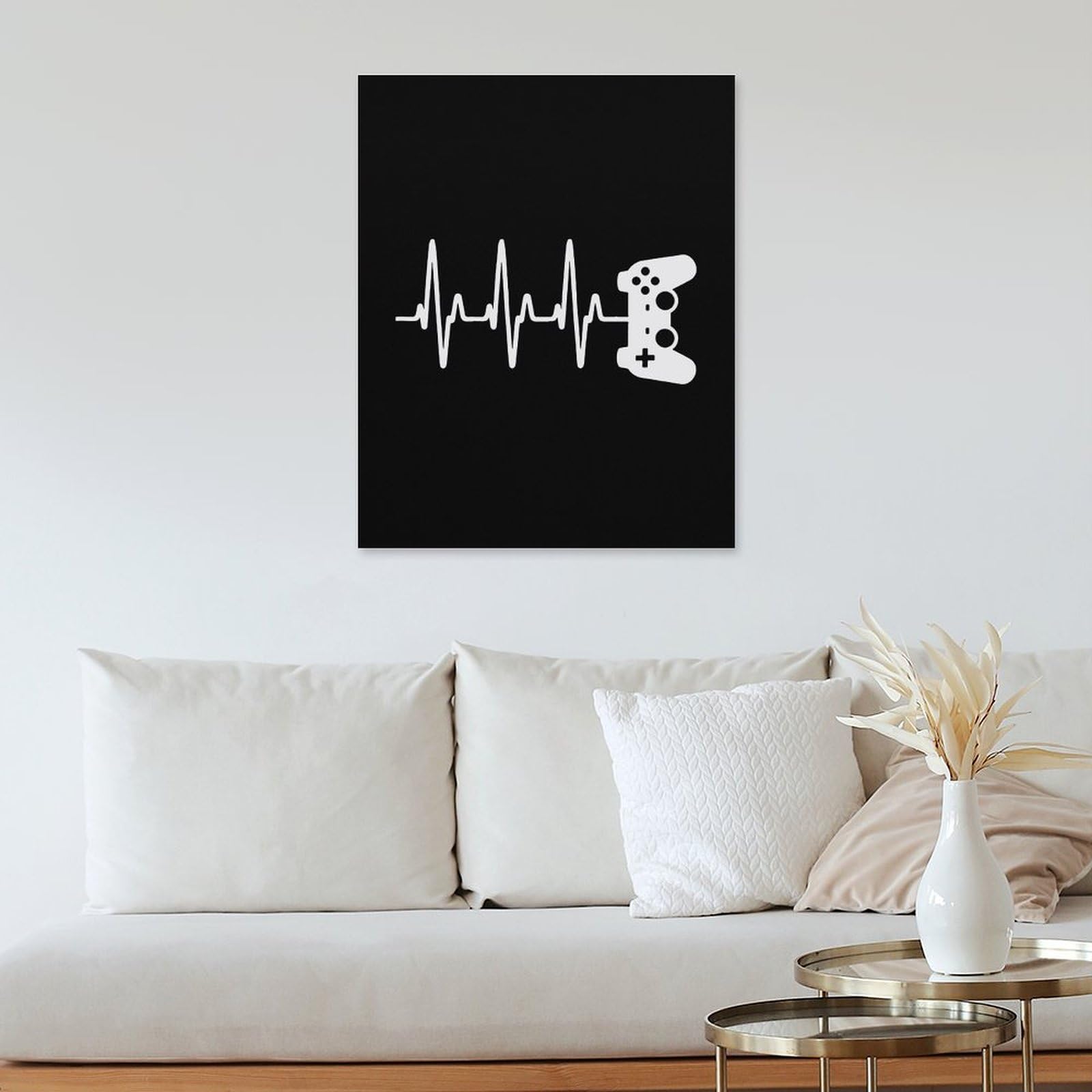Gamer Heartbeat Canvas Wall Art - 16x20 Inch (40x50cm) Wooden Framed Poster - Perfect for Gaming Room Decor, Bedroom Wall Art & Office Wall Decor