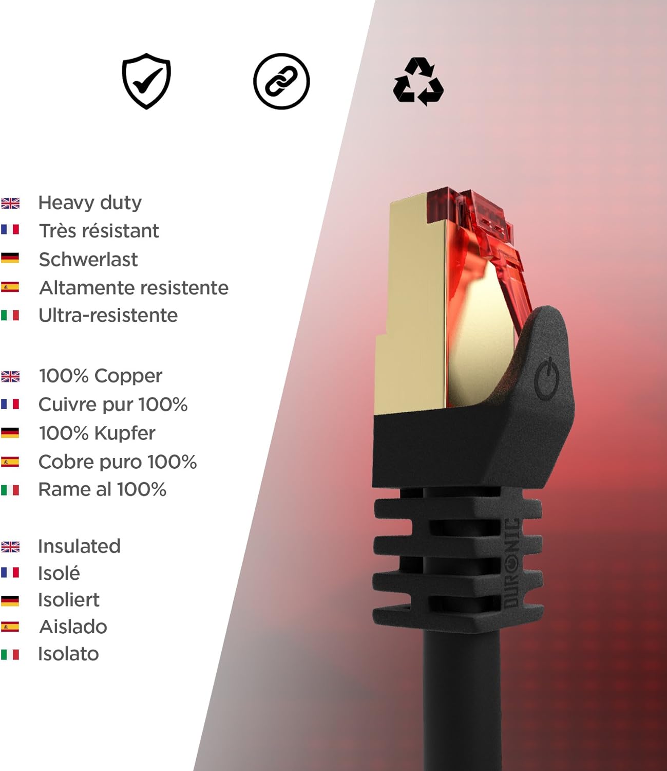 Duronic CAT6a Ethernet Cable 200m - High-Speed FTP Shielded RJ45 Network Cable for Gaming, Streaming & Office Use - Black LAN Internet Wire