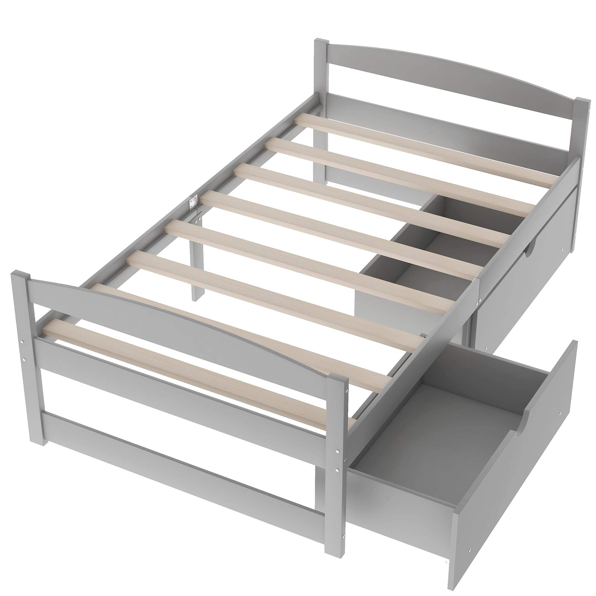 Wood Platform Bed with 2 Drawers - Twin Size Storage Bed with Wood Slat Support, No Box Spring Needed - Perfect for Small Bedrooms, Guest Rooms & Dormitories