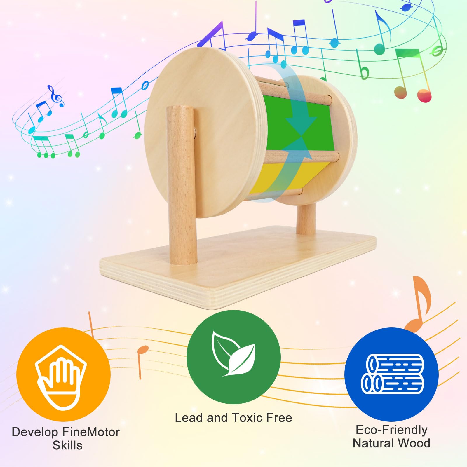 Montessori Spinning Drum Wooden Baby Toy with Mirror & Bell - Sensory Development Toy for Toddlers 1-3 Years Old - Perfect Gift for Infants | Playtime Learning & Early Childhood Education