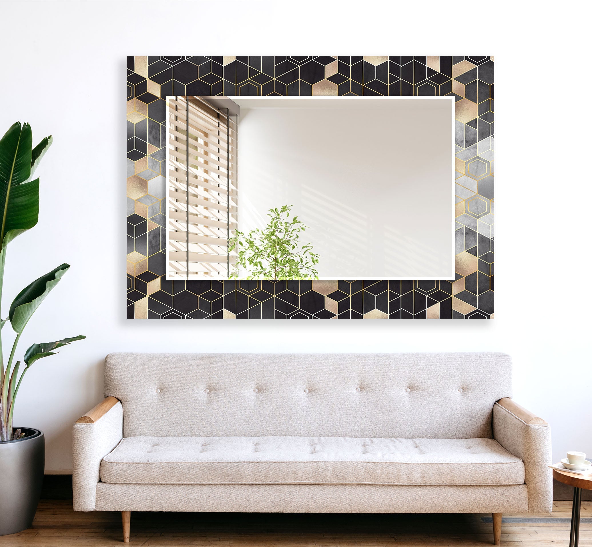Stylish Black and Gold Hexagon Wall Mirror - Elegant Home Decor for Living Room, Bedroom, or Bathroom