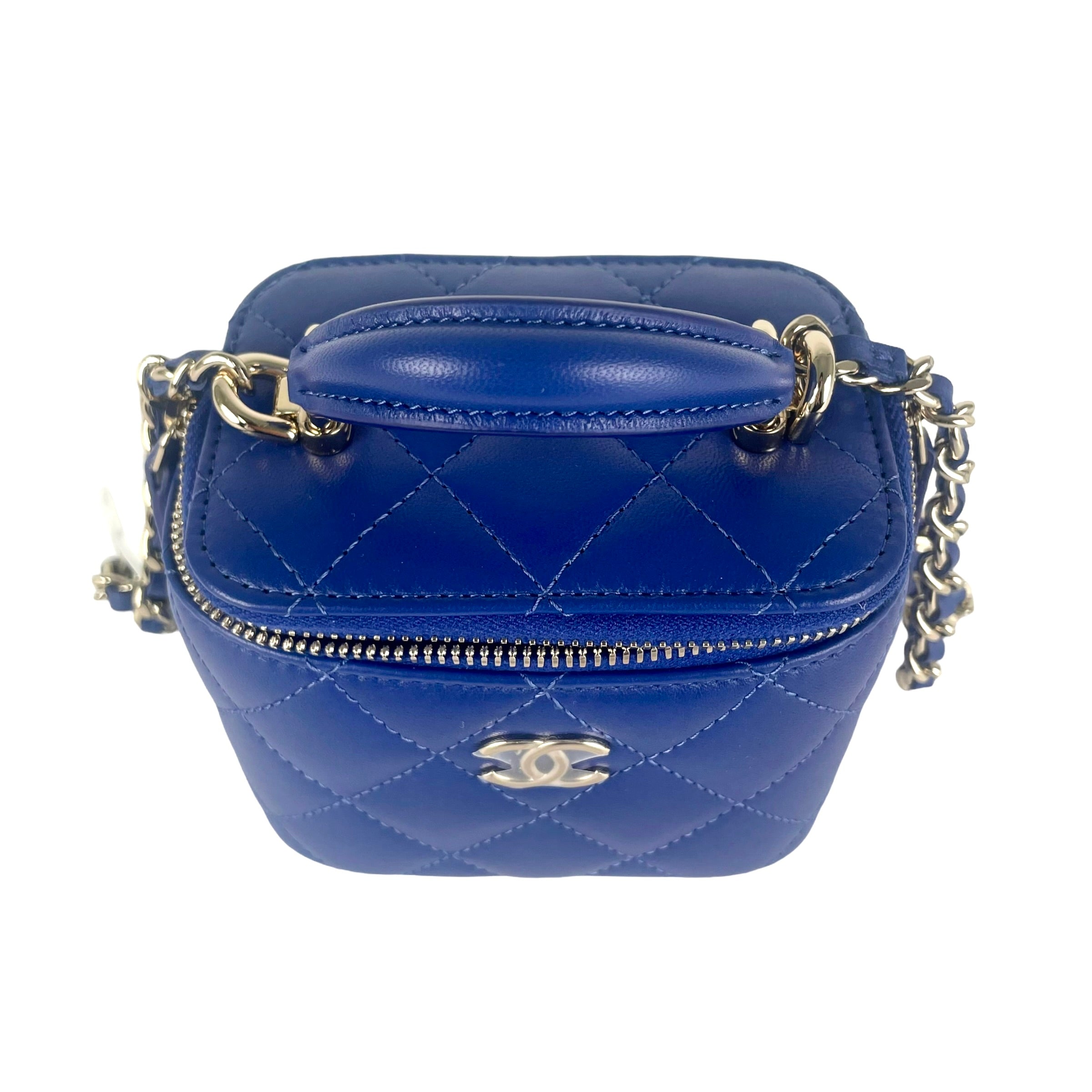 Chanel Mini Vanity Case with Handle - Blue Leather Crossbody Bag for Women | Perfect for Travel, Parties & Everyday Use