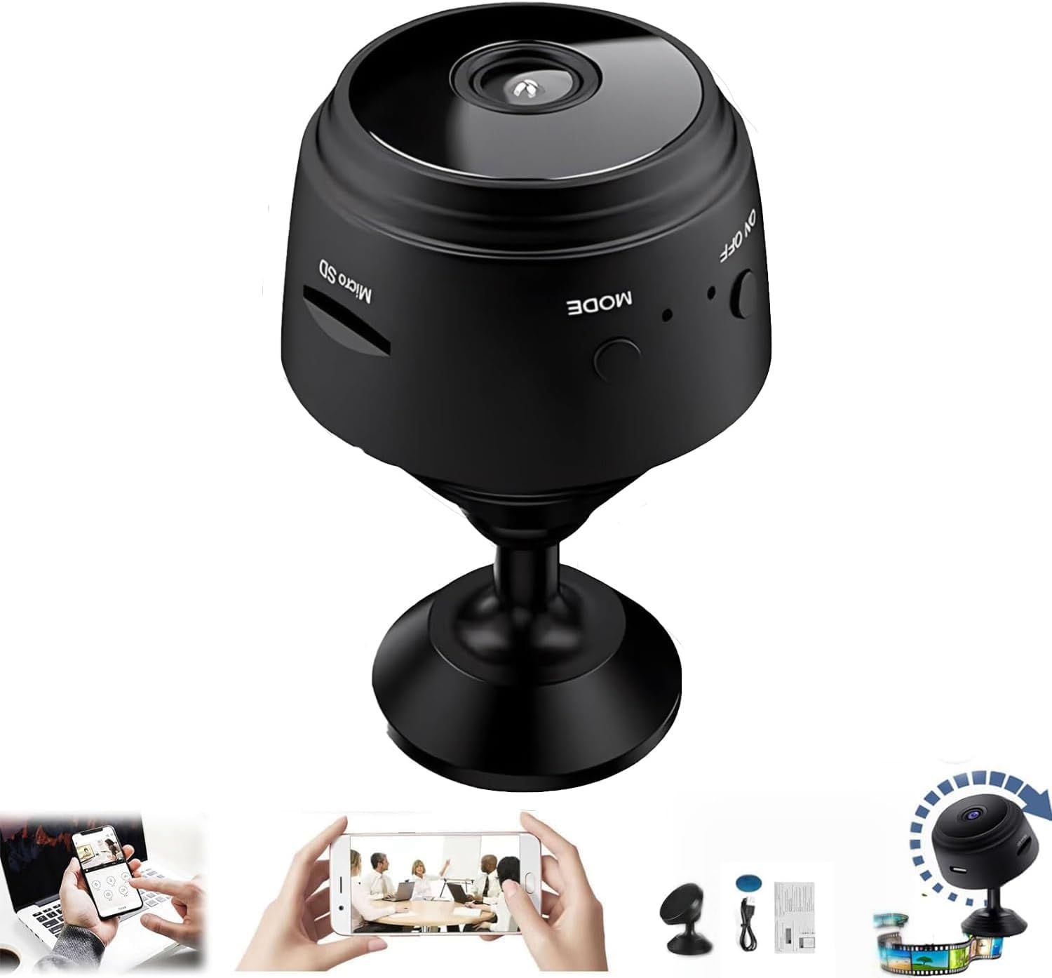 Camtrix Magnetic Mini Security Camera 1080p HD Wireless - Night Vision, Motion Detection, Covert Surveillance with App - Ideal for Home, Office, and Indoor Security Monitoring (1 Pack)
