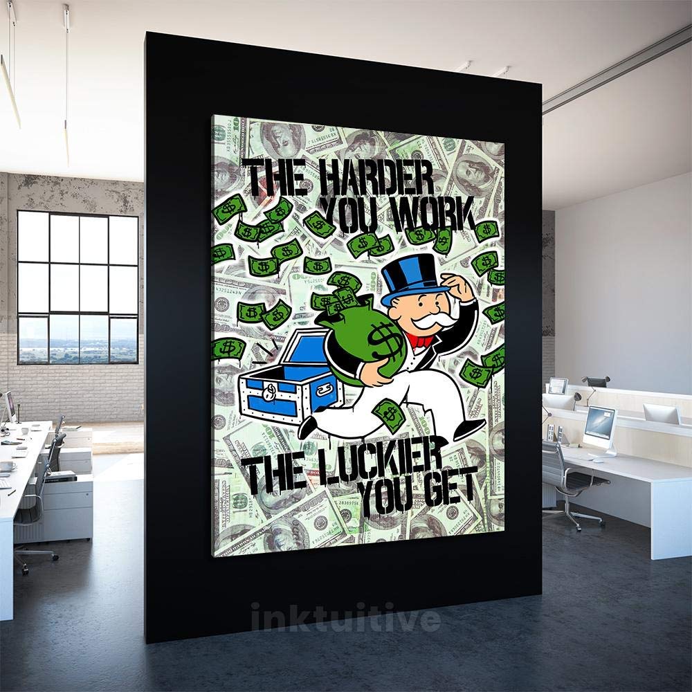 Inktuitive 'Game Changer' Motivational Wall Art - Monopoly Pennybags Quote Canvas Print with Black Frame (16x12 Inch) - Perfect for Office Decor, Home Inspiration & Gifts