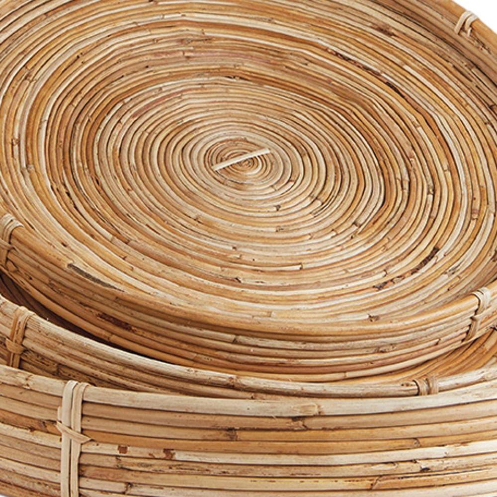 Elegant Set of 3 Woven Cane Rattan Trays - Round Natural Boho Baskets 22 inch for Home Decor, Coffee Table & Wall Storage | MY SWANKY HOME
