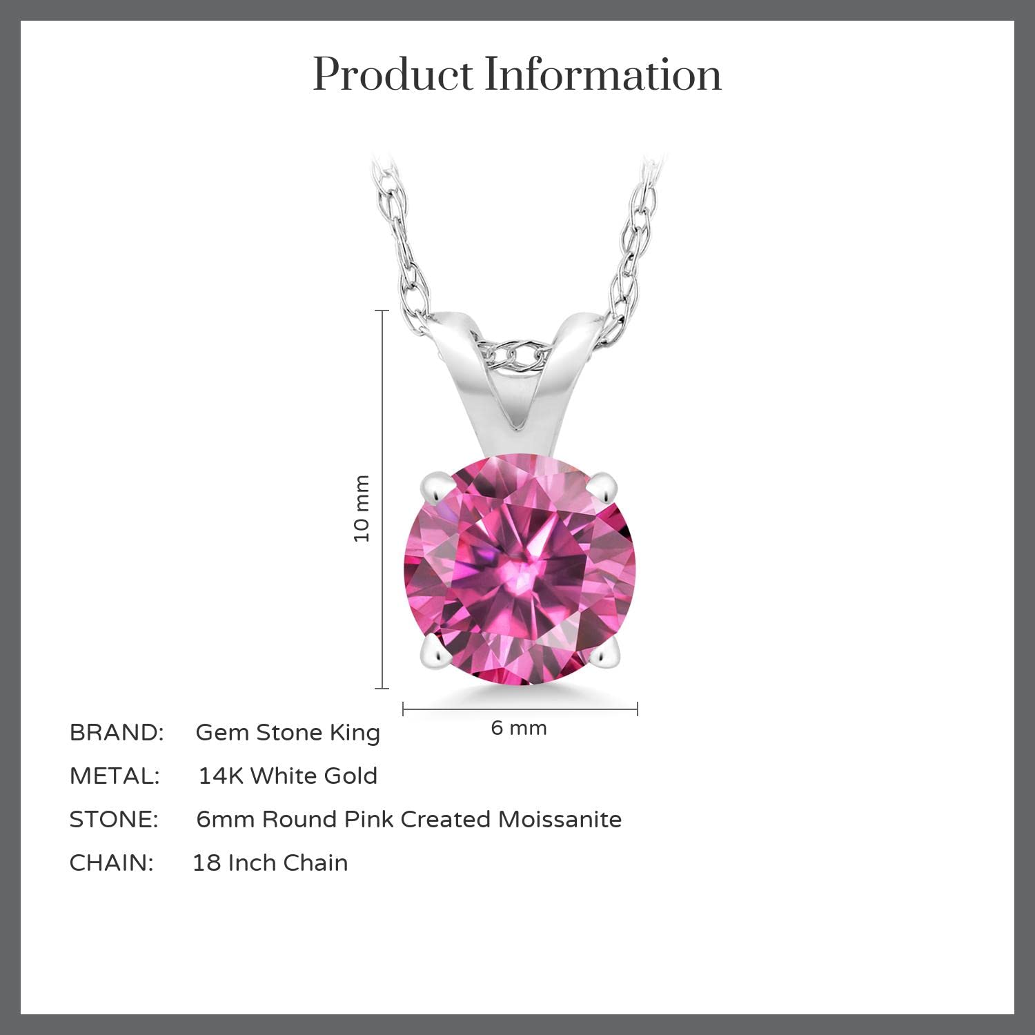 Gem Stone King Solid 14K Gold 6MM Round Birthstone Pendant Necklace for Women - 4-Prong Setting with 18 Inch Gold Chain | Elegant Jewelry Gift for Birthday, Anniversary & Special Occasions