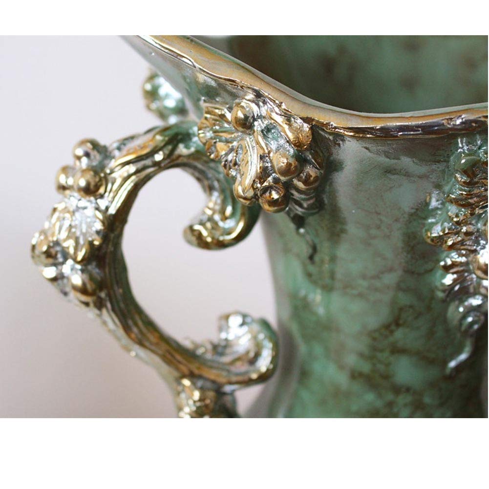 American-Style Farmhouse Resin Large Flower Vase - Hand-Painted Tall Decorative Vase for Home Decor (Green, 24×40×25cm) | Perfect for Living Room, Dining Table Centerpiece, Bedroom, Office & Hotel Decorations