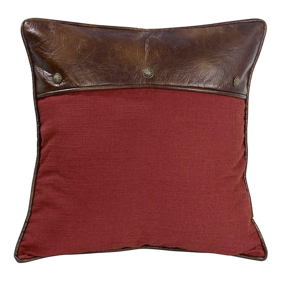 Ruidoso Red Leather & Concho Euro Sham Pillow Cover - Western Style Home Decor for Bedroom, Living Room, or Ranch House