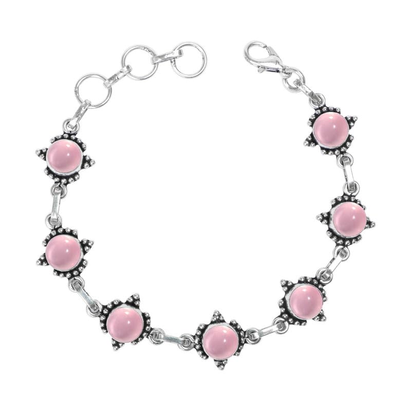 Rose Quartz Adjustable Bracelet for Women - Silver Overlay Gemstone Link Bracelet, Handmade Healing Jewelry Gift for Meditation, Yoga & Positive Energy