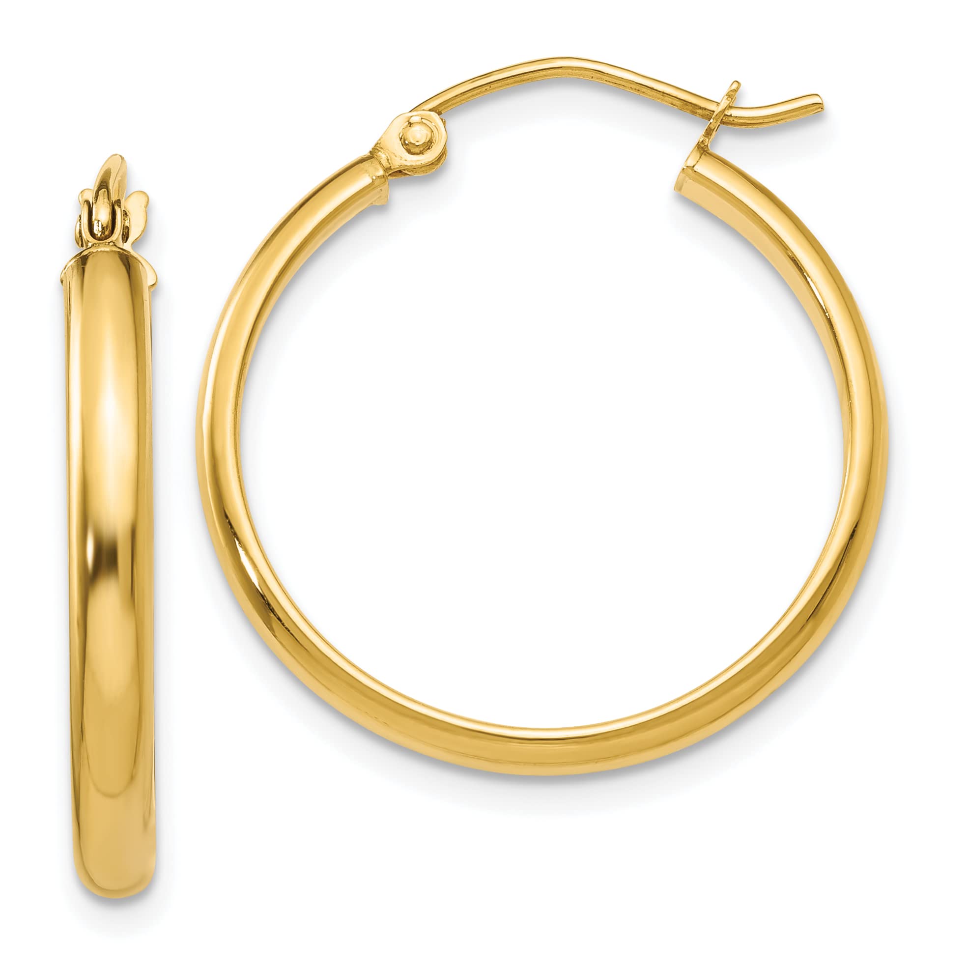 14K Yellow Gold Round Tube Hoop Earrings for Women - Classic Dainty Everyday Earrings for Casual Wear, Work & Special Occasions