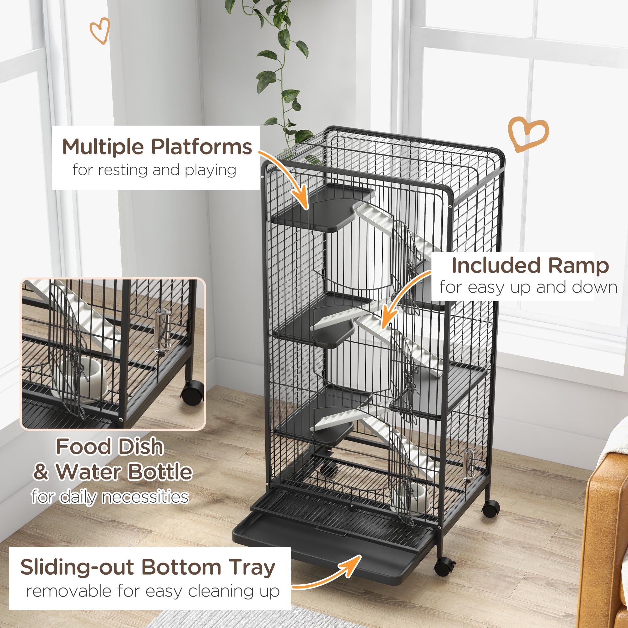 PawHut 6-Tier Small Animal Cage for Dwarf Rabbits, Chinchillas & Ferrets - 52