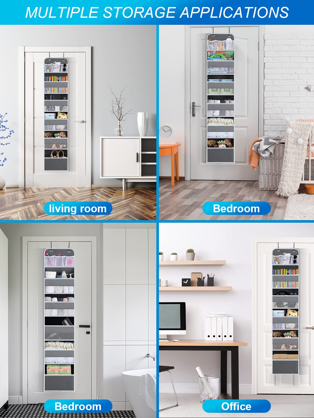 Over the Door Organizer with 6 Shelves & 8 Large Pockets - Space Saving Hanging Storage for Pantry, Nursery, Bathroom, Bedroom, Kitchen, Dorm & RV - Perfect for Organizing Toiletries, Toys, Spices & More (1 Pack)