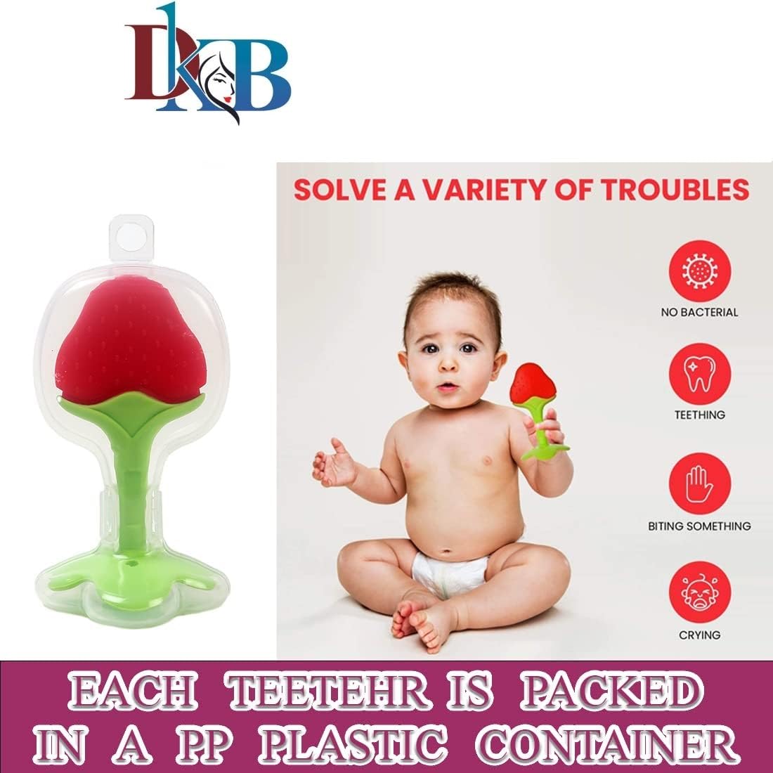 DKB Baby Teether Set - BPA-Free Silicone Teething Toys for Infants 6-12 Months (2 Pack, Blue & Red) - Soothe Sore Gums During Playtime & Travel