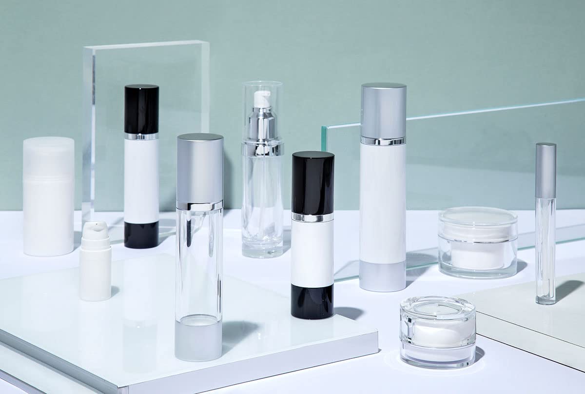Premium White Airless Bottles with Glossy Black Cap - 30ml, 190-Pack Multi-Pack Bundle for Cosmetics, Skincare & Travel Essentials - Perfect for Serums, Lotions & Creams Storage