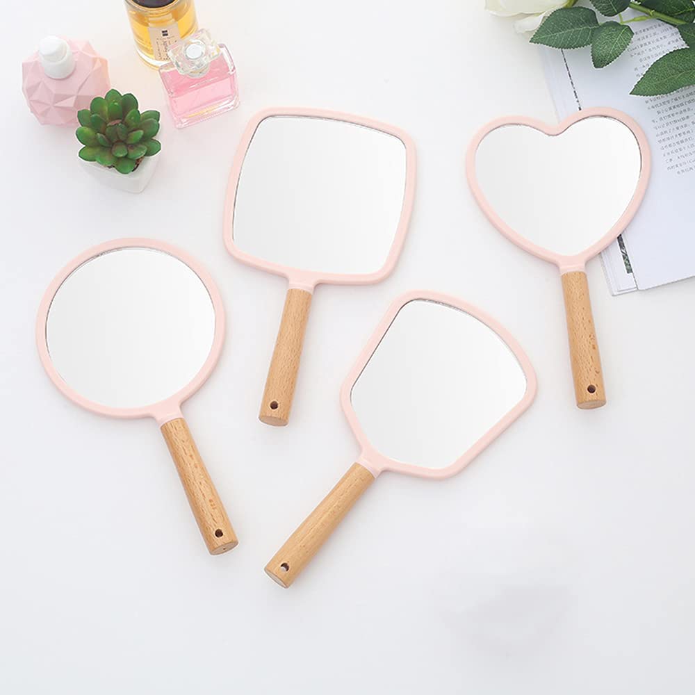 WE-CEF Handheld Wooden Makeup Mirror - Travel Portable for Men & Women - Green Square Design for Home & Travel