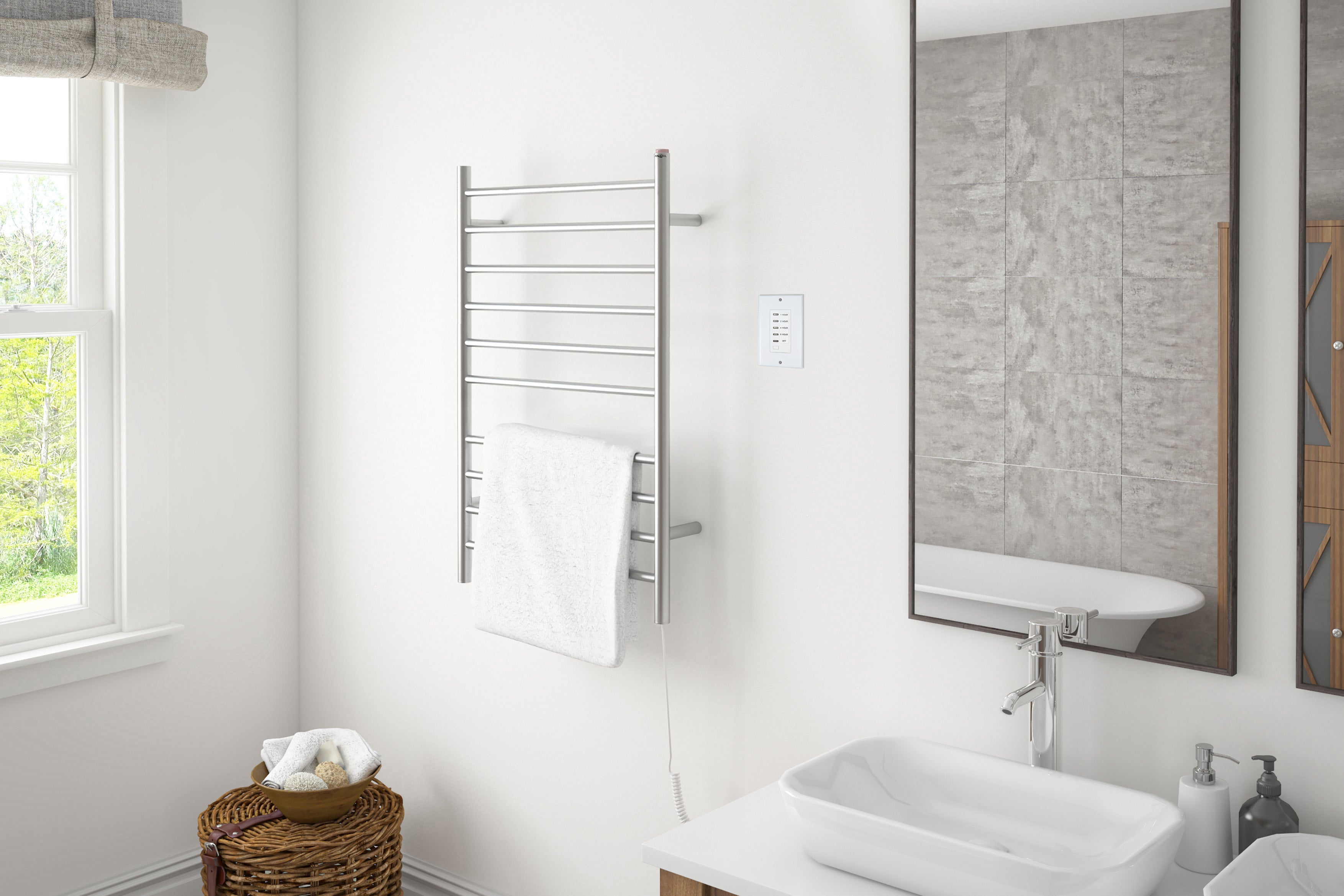 Novara Dual 10 Bar Wall Mount Towel Warmer - Brushed Stainless Steel with Digital Timer - Perfect for Bathroom, Spa & Luxury Home Heating