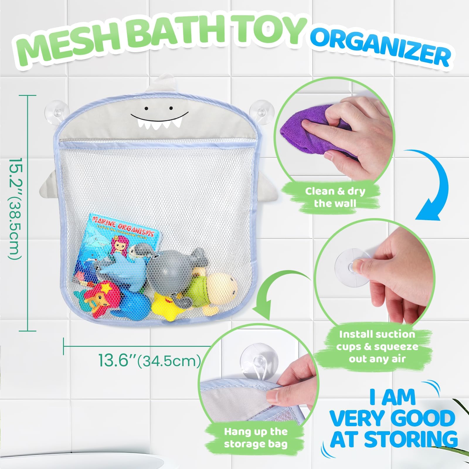 Orzbow Light Up Whale Bath Toys for Toddlers & Kids - Wind Up Water Toys for Babies 1-3 Years, Fun Spray Bathtub Toys with Bath Book & Mesh Organizer - Ocean Animal Set for Baby Pool & Bath Time Play