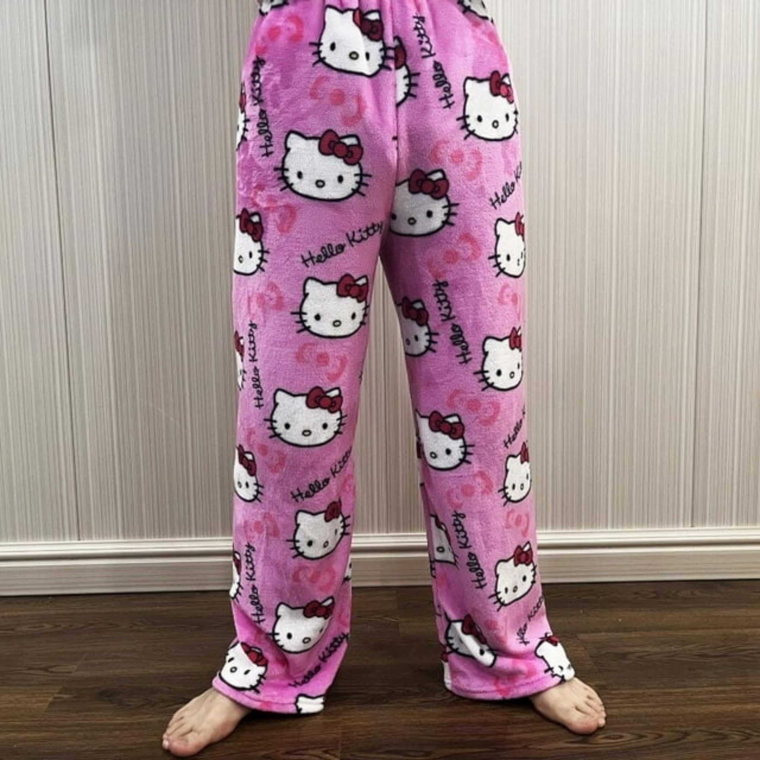 Women's Anime Cat Pajama Pants - Fluffy Flannel Sleepwear for Christmas & Lounge