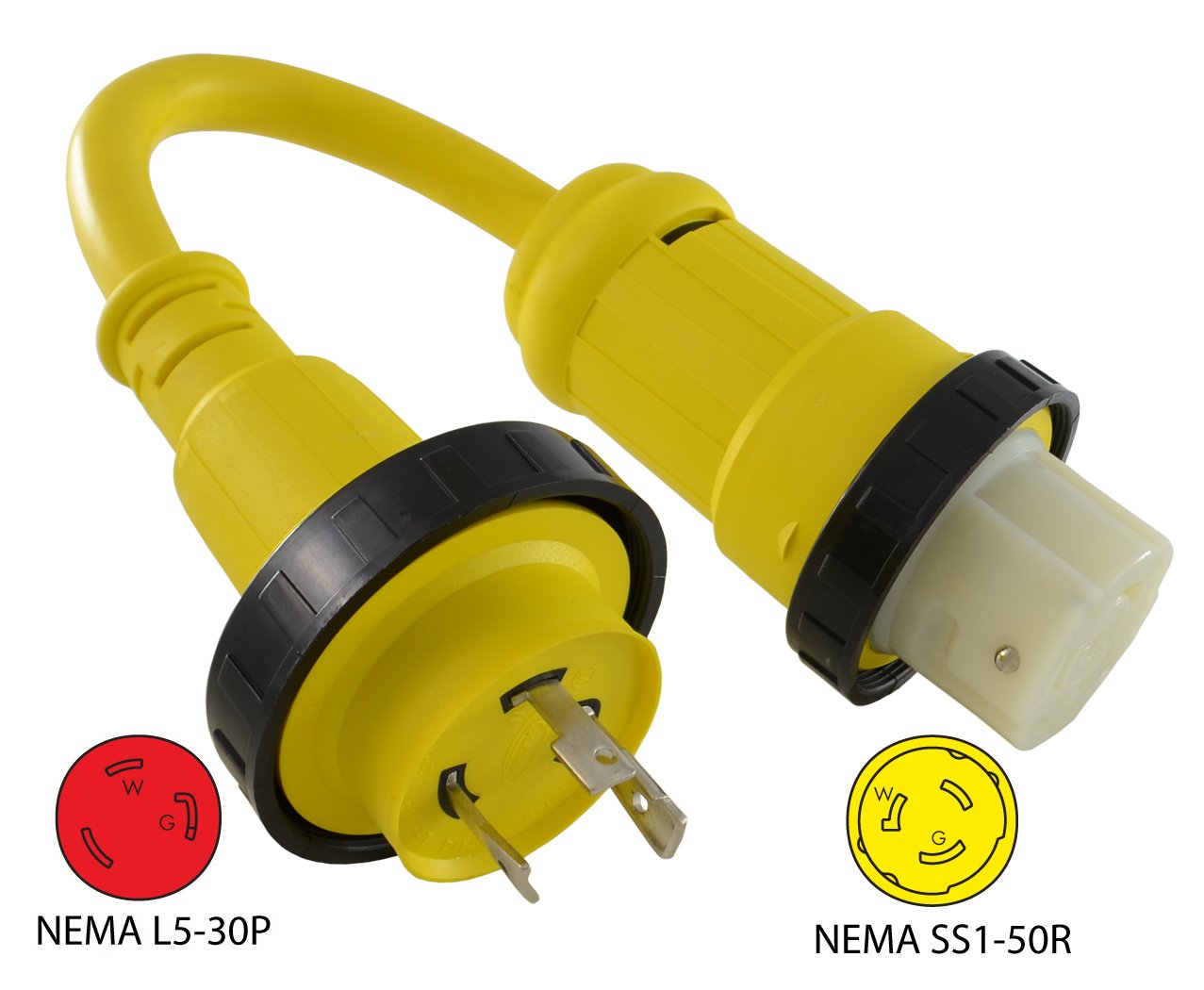 Conntek 30 Amp to 50 Amp Marine Shore Power Adapter Cord - Male Plug to Female Connector 125V for RV, Boat & Camper Power Hookup