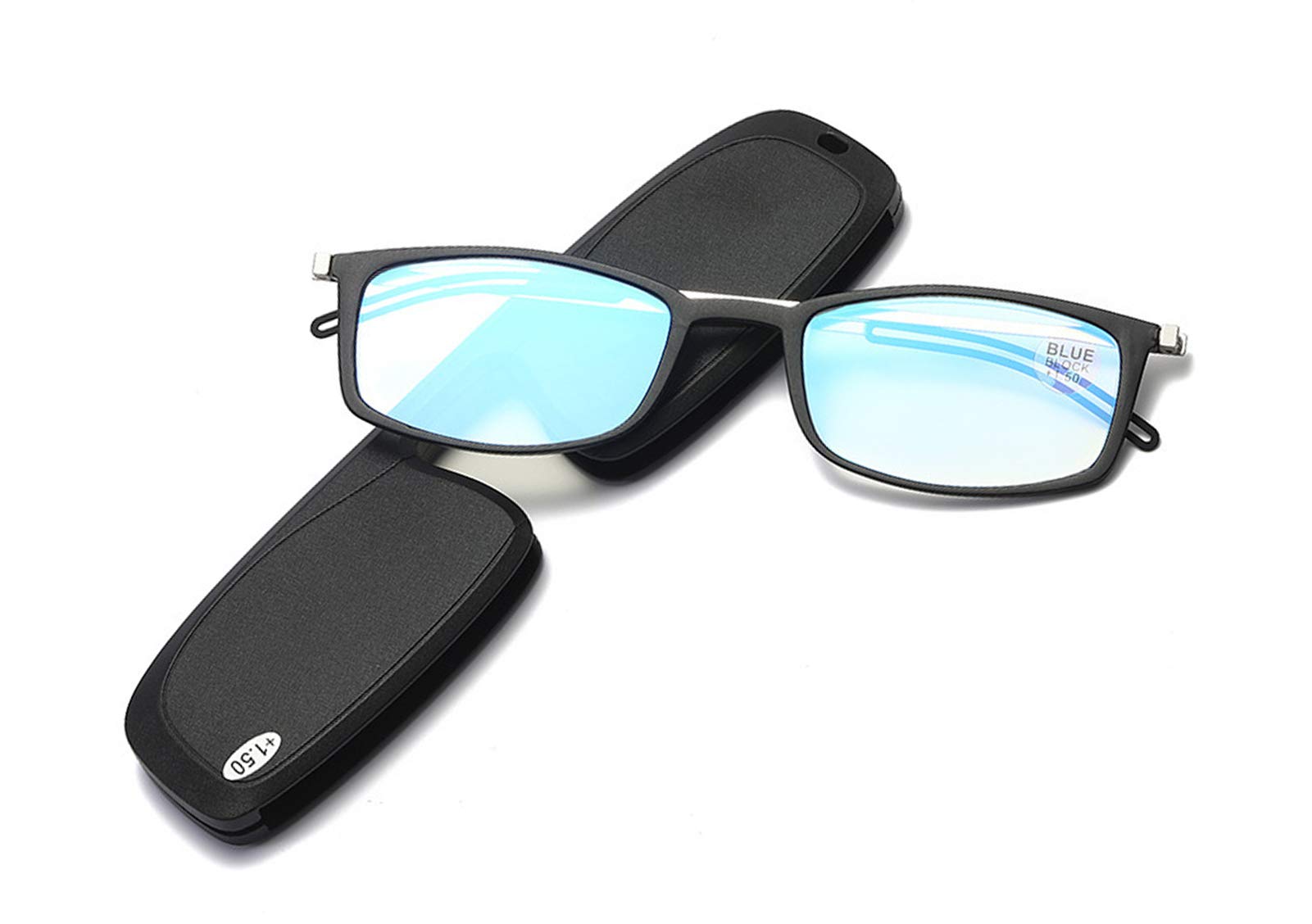 SOOLALA Blue Light Blocking Reading Glasses - Anti Eyestrain Folding Readers with Case for Computer Work, Gaming & Night Reading