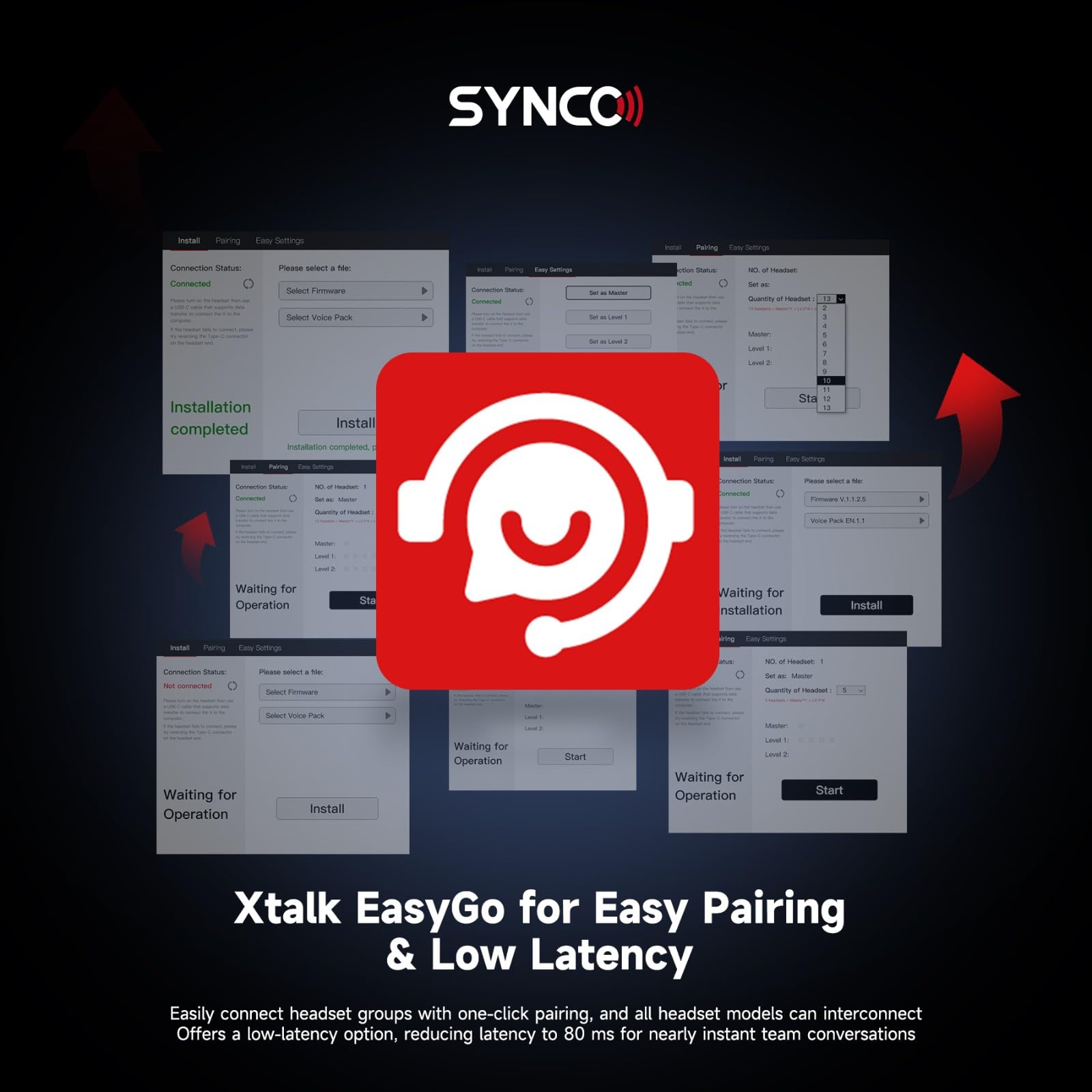 SYNCO XTalk Pro2 XPro X2 2.4GHz Wireless Headset Communication System with AI Noise Cancellation - 500m Range, Real-Time Monitoring - Ideal for Movie Shooting, Live Shows, Events & Studio Recording (2-Pack)