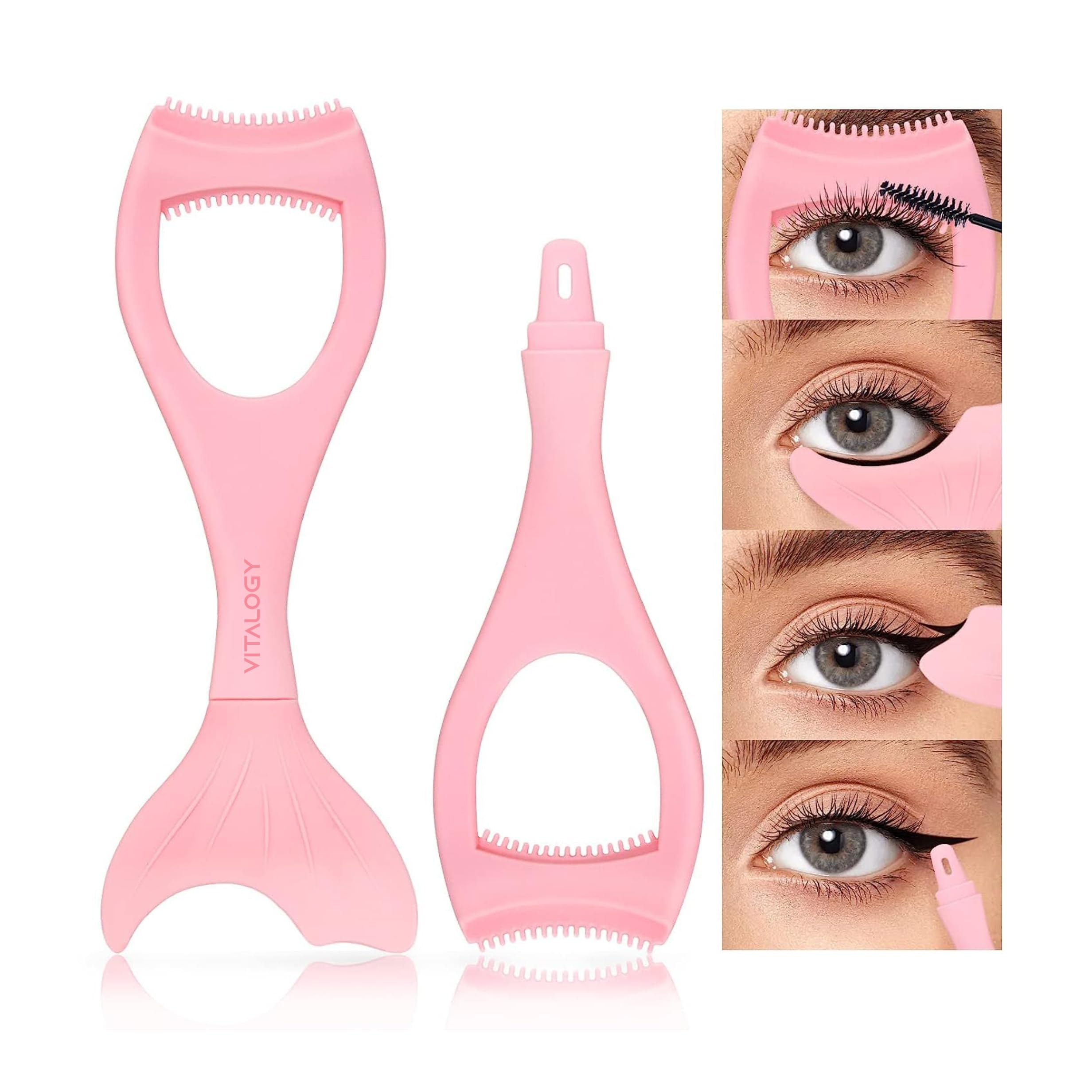 Vitalogy Reusable Silicone Eyeliner Mascara Shield & Eyebrow Comb - 3-in-1 Makeup Tool for Beginners | Perfect for Precise Eyeliner, Mascara Application & Eyebrow Styling | Great for Everyday Makeup, Professional Looks & Cosplay Costumes - 1 Piece