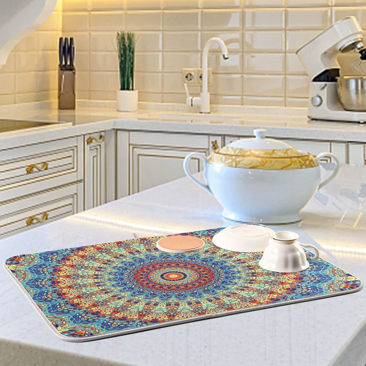 Bohemian Mandala Dish Drying Mat - Absorbent Microfiber 16x18