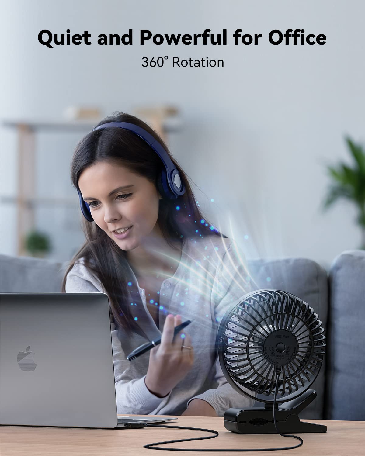 GEHEN Clip-On Fan with Sturdy Clamp - USB Powered 3-Speed Portable Fan, Ultra Quiet Personal Cooling Fan for Bedroom, Office, Stroller, Baby Crib & Treadmill Workouts