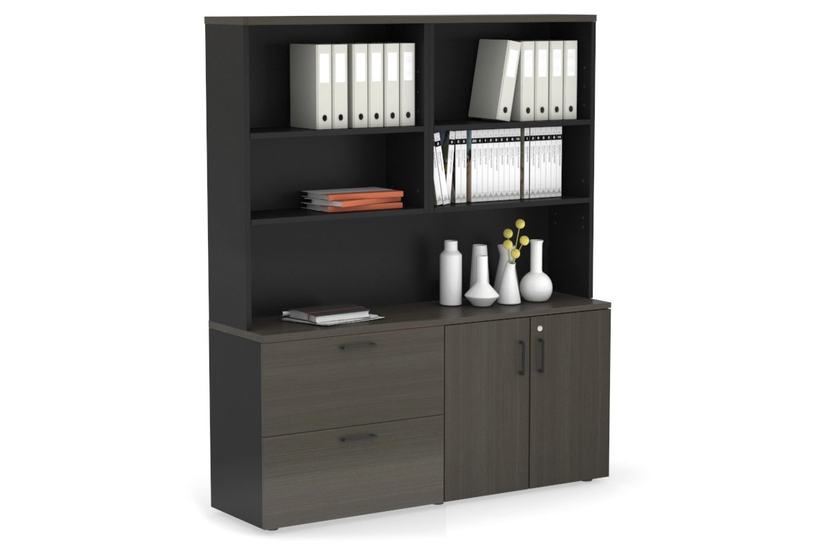2-Drawer Lateral File Cabinet with 2-Door Storage Cupboard & Open Hutch - Office Organization & Document Storage Solution for Small Spaces