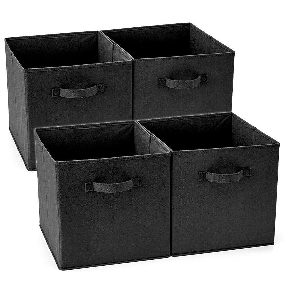 4-Pack Fabric Storage Bins with Lids - Black Cube Organizer Bins for Shelves, Closet, Drawers | Perfect for Home, Office, and Kids Room Organization