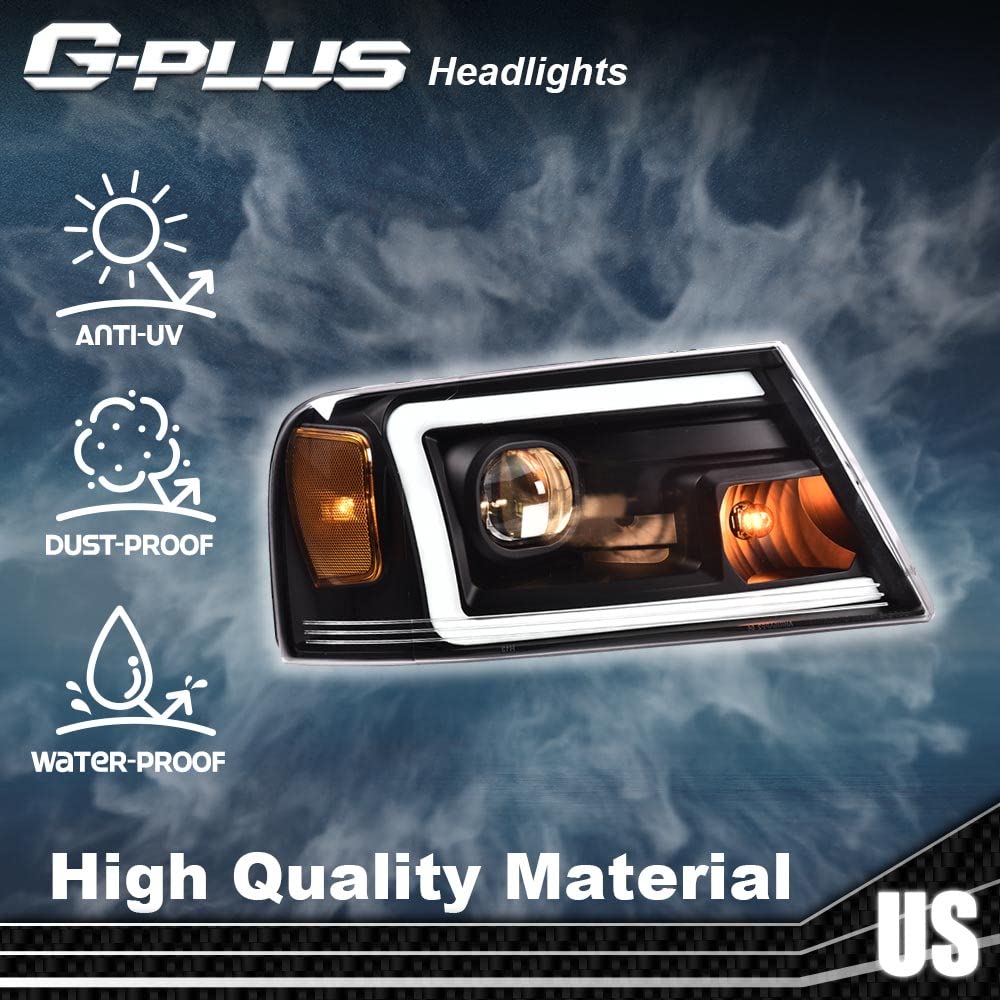 G-PLUS LED DRL Headlights for 2004-2008 Ford F150 & Lincoln Mark LT - Black Housing for Daytime Driving