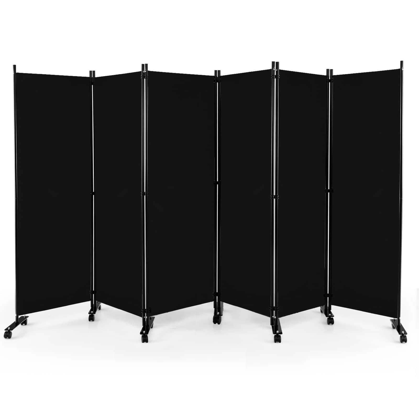 LDAILY 6 Panel Room Divider Screen - 5.6Ft Tall Foldable Privacy Partition with Wheels, Durable Fabric Freestanding Wall Divider for Home Office, Studio, Bedroom & Living Room Separation (Black, 6-Panel) - Perfect for Creating Private Spaces in Apartments, Events and Workspaces