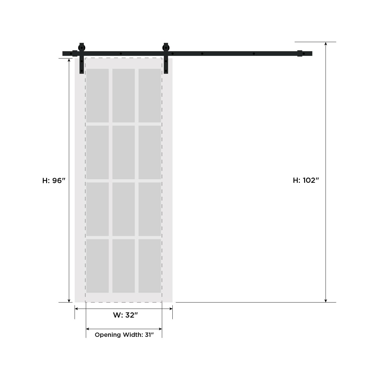 SARTODOORS 32x96 Barn Sliding White Door with Stainless Steel Hardware - Planum 0020 Matte White Finish - 6.6 ft Rail & Silver Hangers Set - Modern Solid Core Closet Door for Bedroom, Living Room, or Office Space