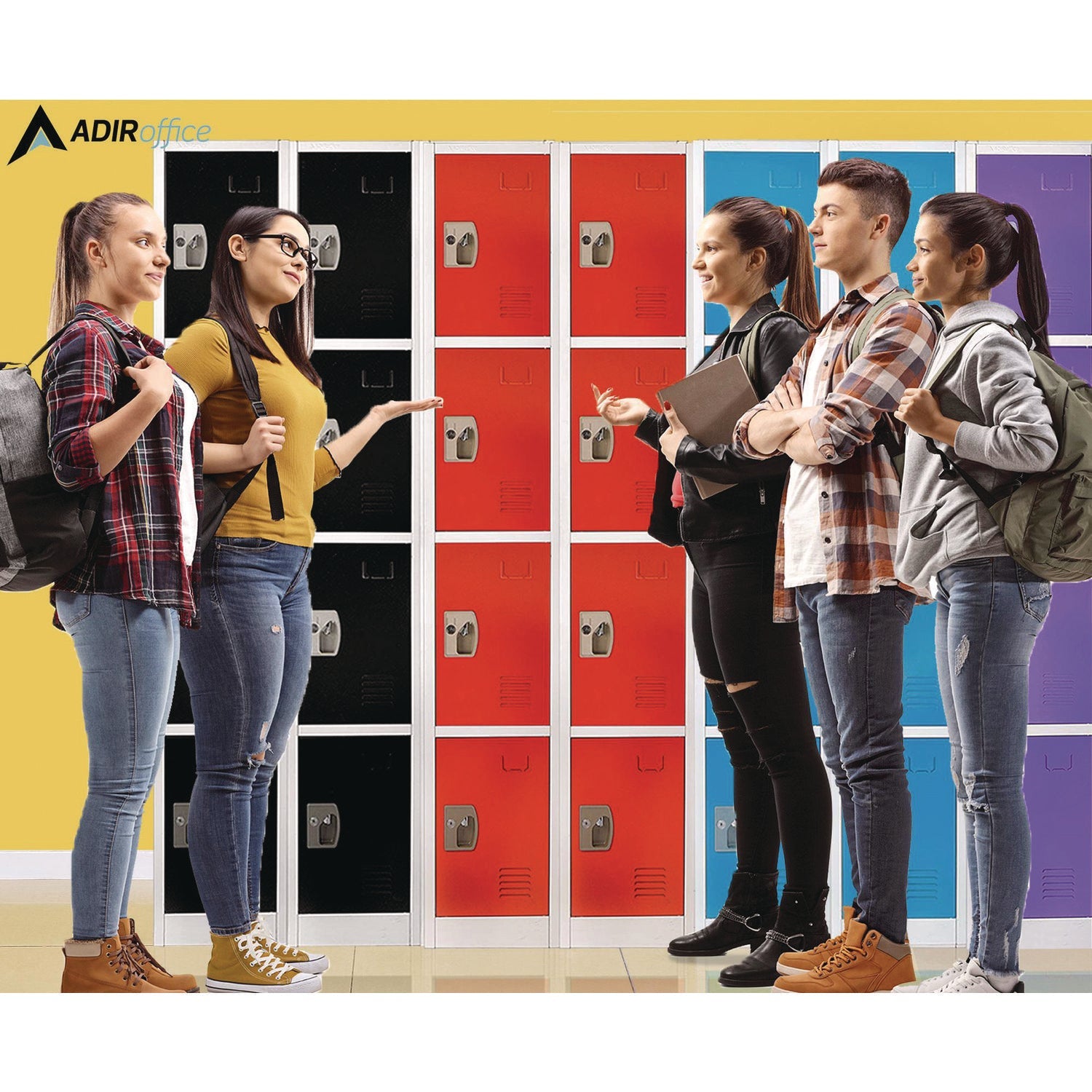 AdirOffice 4 Compartment Steel Storage Locker - 12 x 12 x 72 Inches, Red - Heavy Duty School Gym Locker for Home, Office & Warehouse Organization