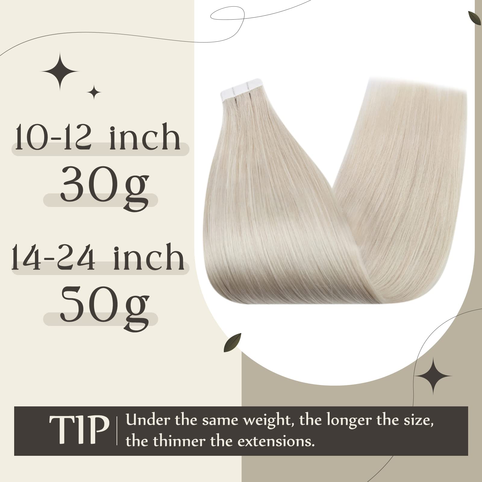 Full Shine 2-Pack 100g Platinum Blonde Tape-In Hair Extensions (20+22 Inch) - 100% Remy Human Hair for Length & Volume - Perfect for Parties, Weddings & Daily Styling