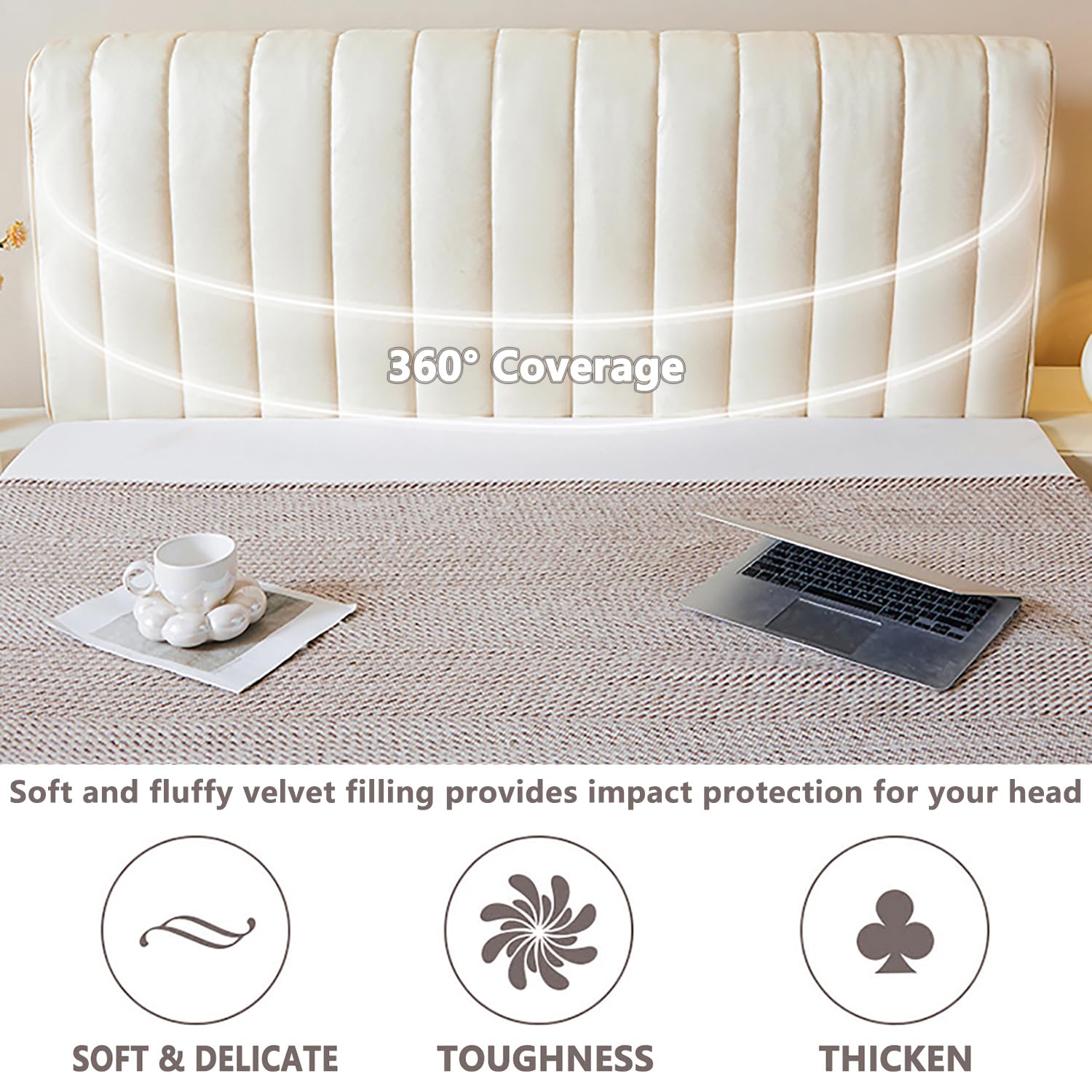 Thicken Headboard Cover - Double-Sided Filling Cotton Stretch Slipcover for Full/Queen/Cal King Size Beds (78.7in King) - Washable, Dustproof Bed Headboard Protector in Black - Perfect for Bedroom Decor & Mattress Protection