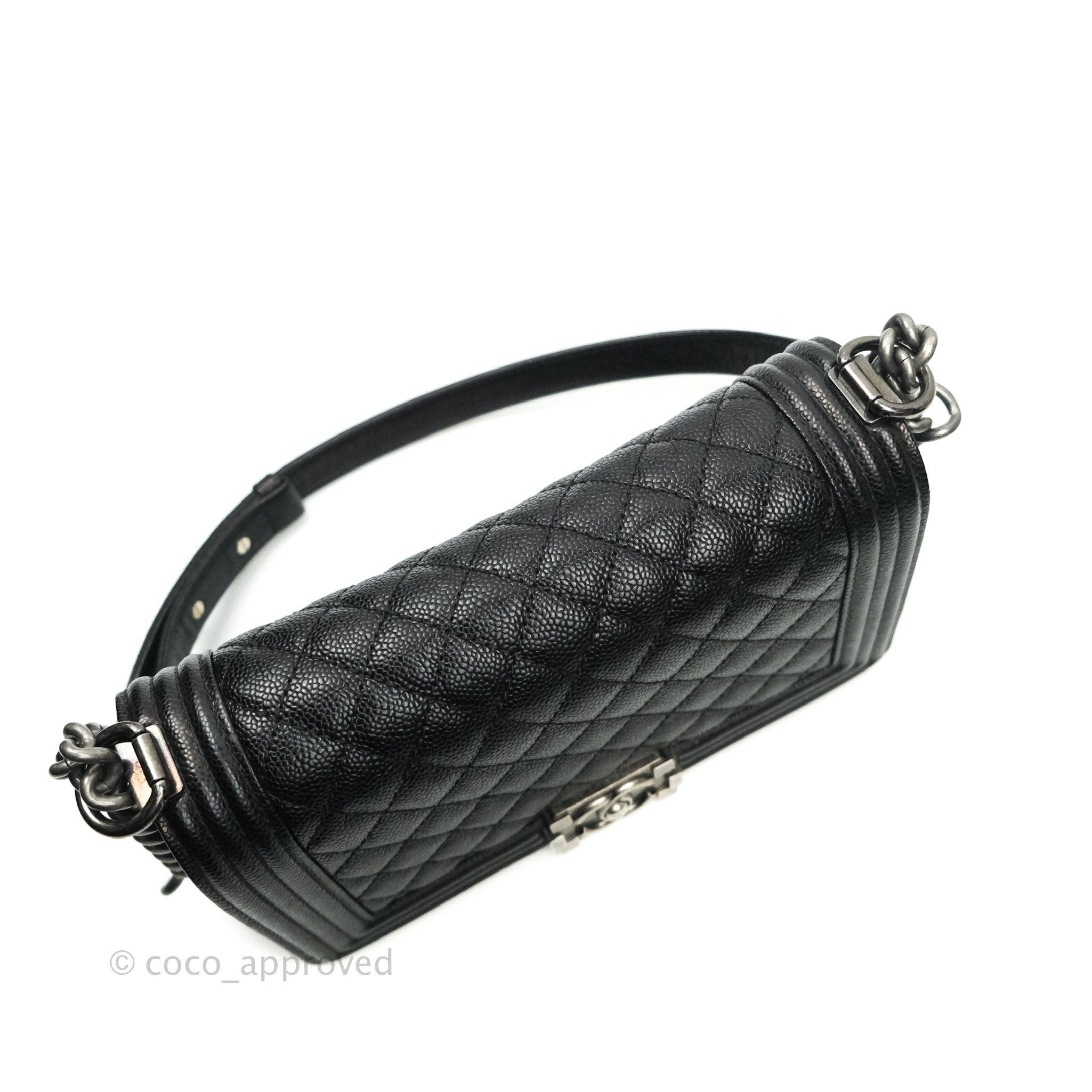 Chanel Boy Quilted Medium Handbag in Black Caviar Leather with Ruthenium Hardware - Luxury Crossbody Bag for Women, Perfect for Evening Events & Date Nights