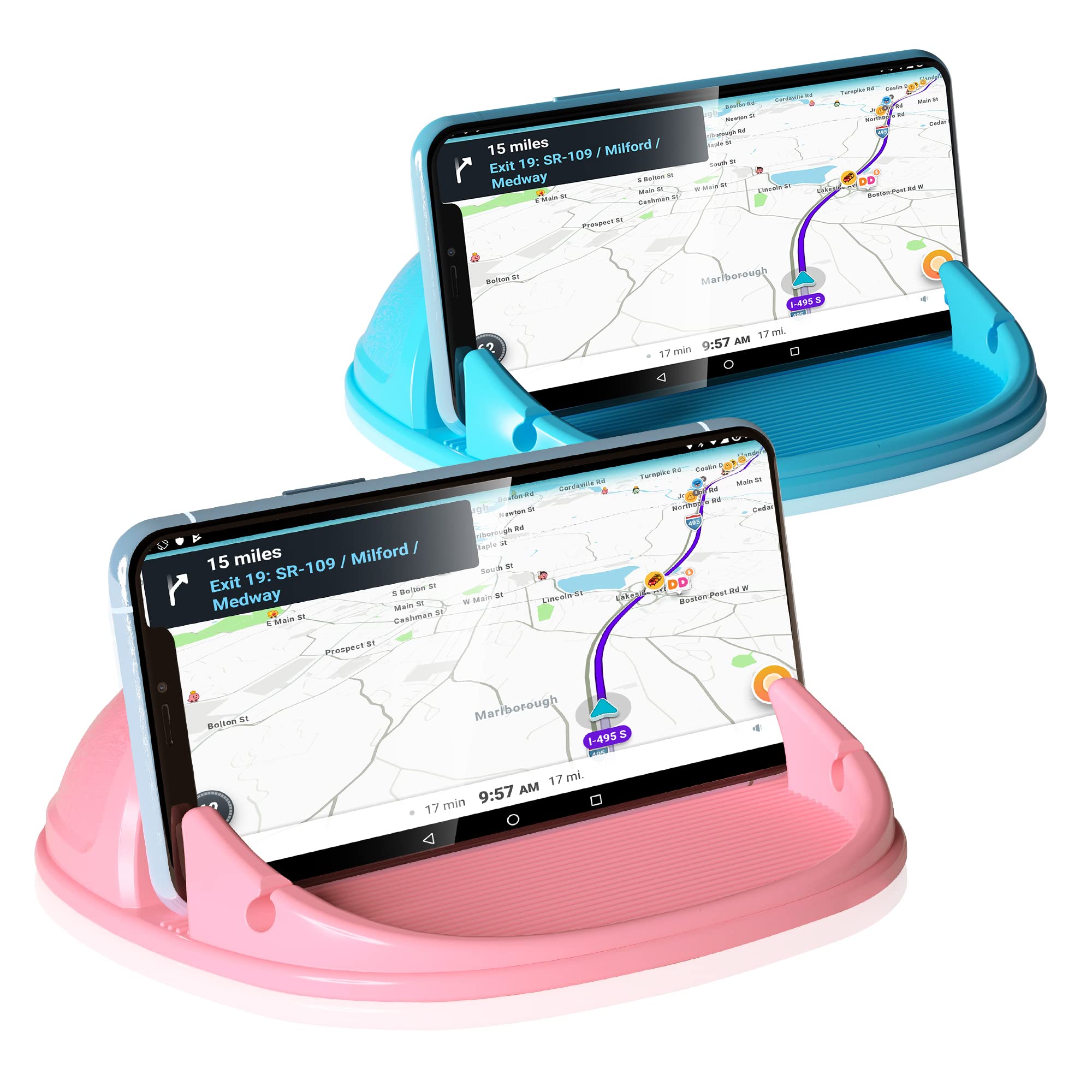 Loncaster Universal Silicone Car Phone Holder - Non-Slip Dashboard Mount for iPhone, Samsung, Android Smartphones & GPS Devices | Pink & Blue Car Accessories for Safe Driving & Hands-Free Navigation