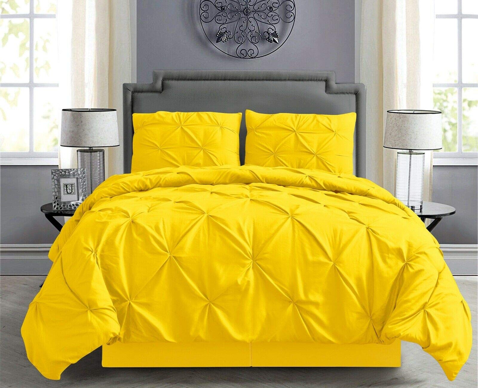 Empire Home 4-Piece Pintuck Comforter Set with Matching Pillowcases - Yellow Twin Size Bedding for Cozy Bedroom Decor & Guest Room Essentials