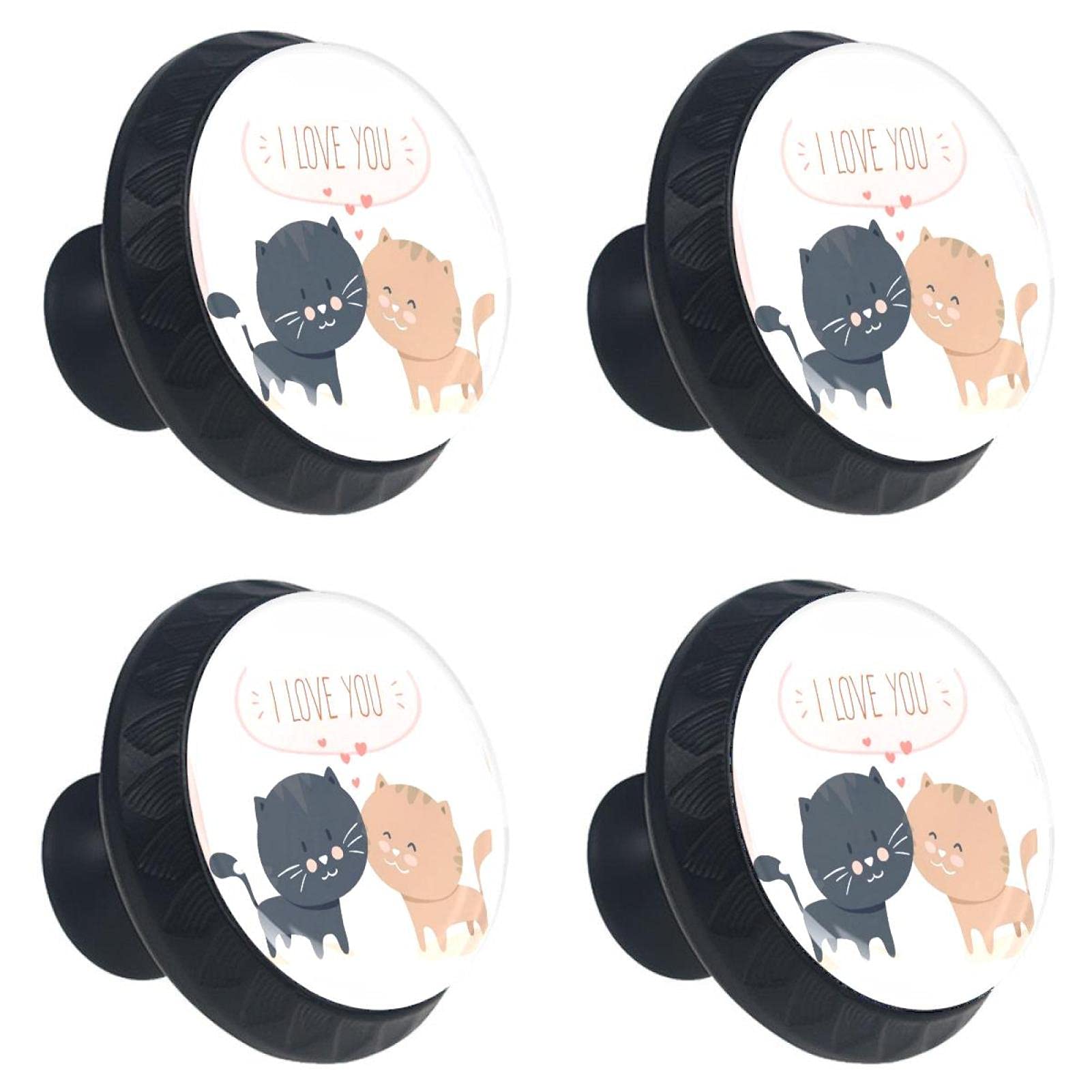 Cat Print Round Cabinet Knobs - 4PCS Drawer Pulls for Kitchen & Wardrobe