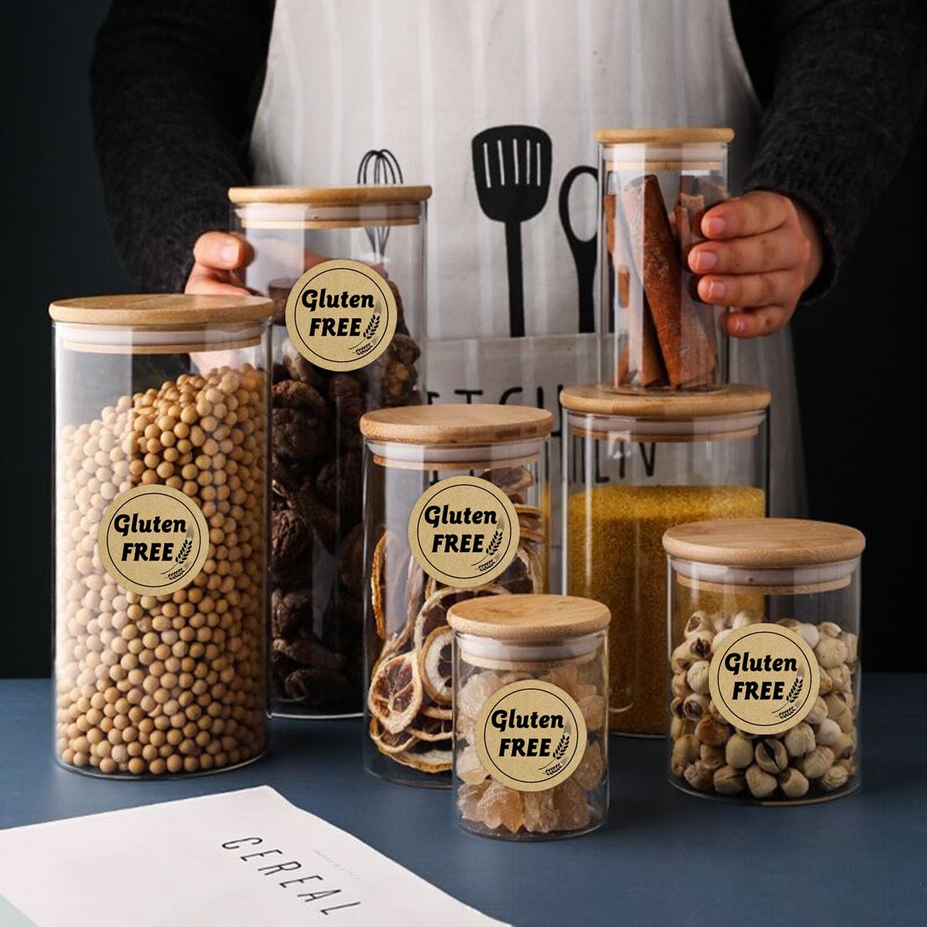 1 Inch Gluten Free Brown Kraft Stickers - 500pcs Rotating Food Labels for Retail Packaging | Ideal for Gluten-Free Bakeries, Health Food Stores & Meal Prep Containers