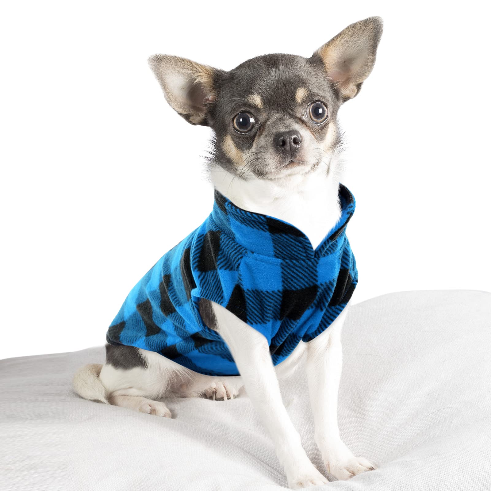 KAMA BRIDAL Dog Fleece Vest - Warm Plaid Pullover Sweater for Small & Medium Dogs & Cats - Cozy Winter, Spring & Autumn Apparel (XX-Small, Blue) - Perfect for Outdoor Walks & Indoor Lounging