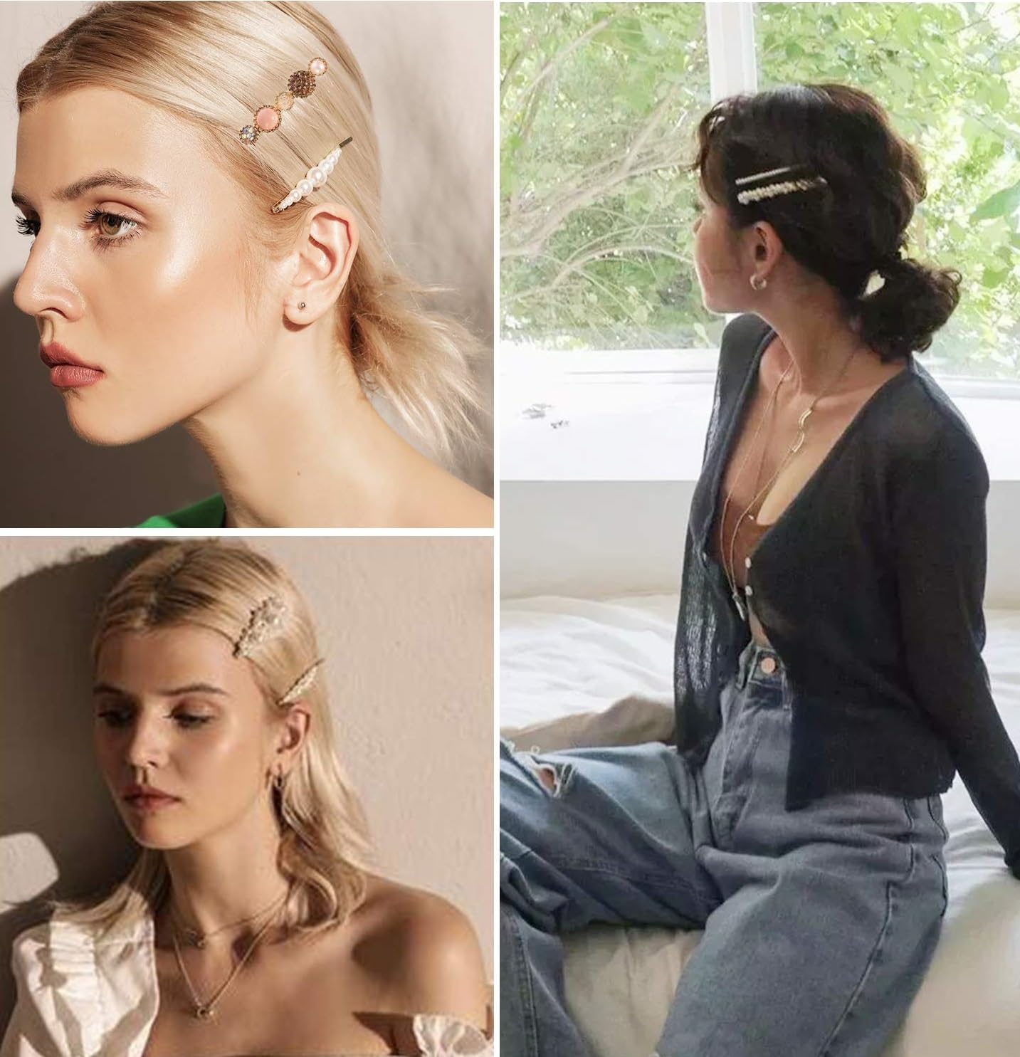 Korean Fashion Pearl Rhinestone Hair Clips for Women - Elegant Metal Hairpins Set of 5 - Perfect for Weddings, Parties & Daily Styling