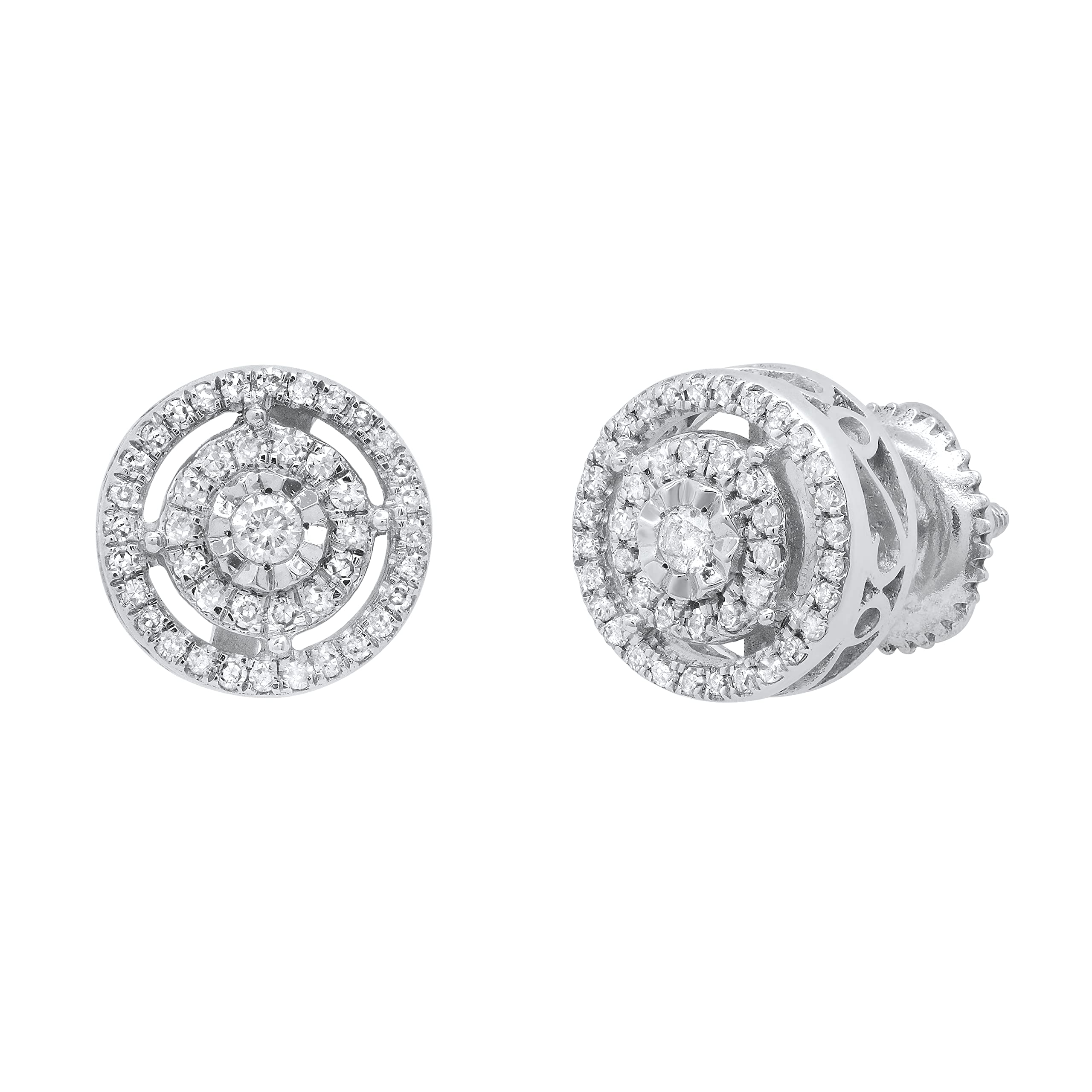 Dazzlingrock Collection Round White Diamond Double Circle Illusion Screwback Stud Earrings for Women - 0.25 CTW, I-J Color - Perfect for Weddings, Parties & Everyday Elegance