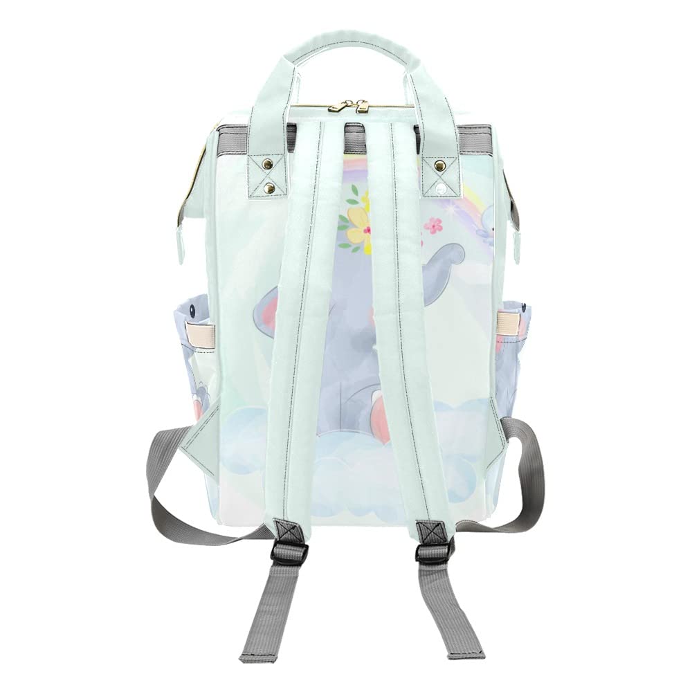 Custom Personalized Name Diaper Bag - Waterproof Nursing Tote & Mummy Backpack for Travel, Outdoor (Elephant Clouds Rainbow Design) | Perfect Baby Shower Gift & Mom Essentials for Park Outings, Shopping Trips