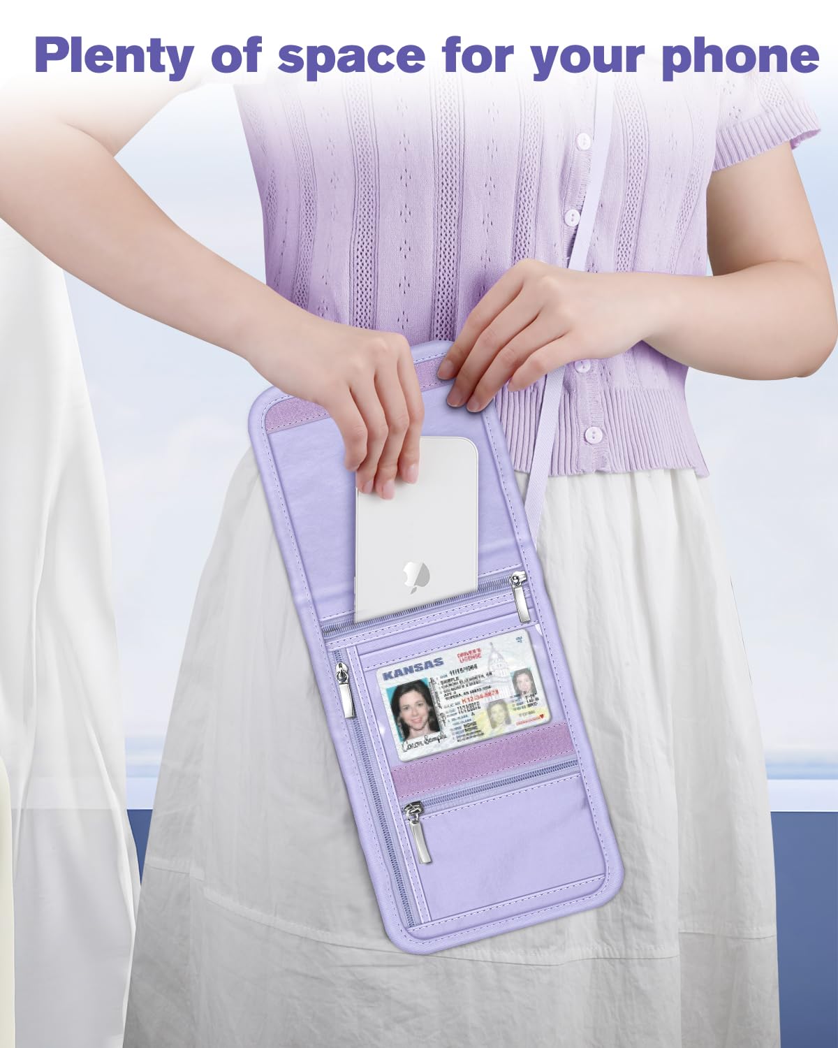 Fintie RFID Blocking Travel Neck Pouch - Adjustable Passport Holder Wallet for Women & Men with 5 Passport Capacity, Multi-Pockets & Skin-Friendly Design (Violet) - Perfect for Air Travel, Cruise Vacations & International Trips