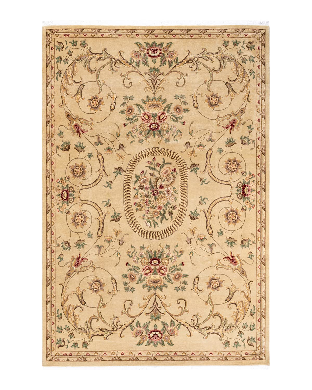Handmade Wool Oriental Mogul Yellow 6x9 Area Rug - Traditional Hand-Knotted Unique Design - Perfect for Living Room, Bedroom & Home Decor